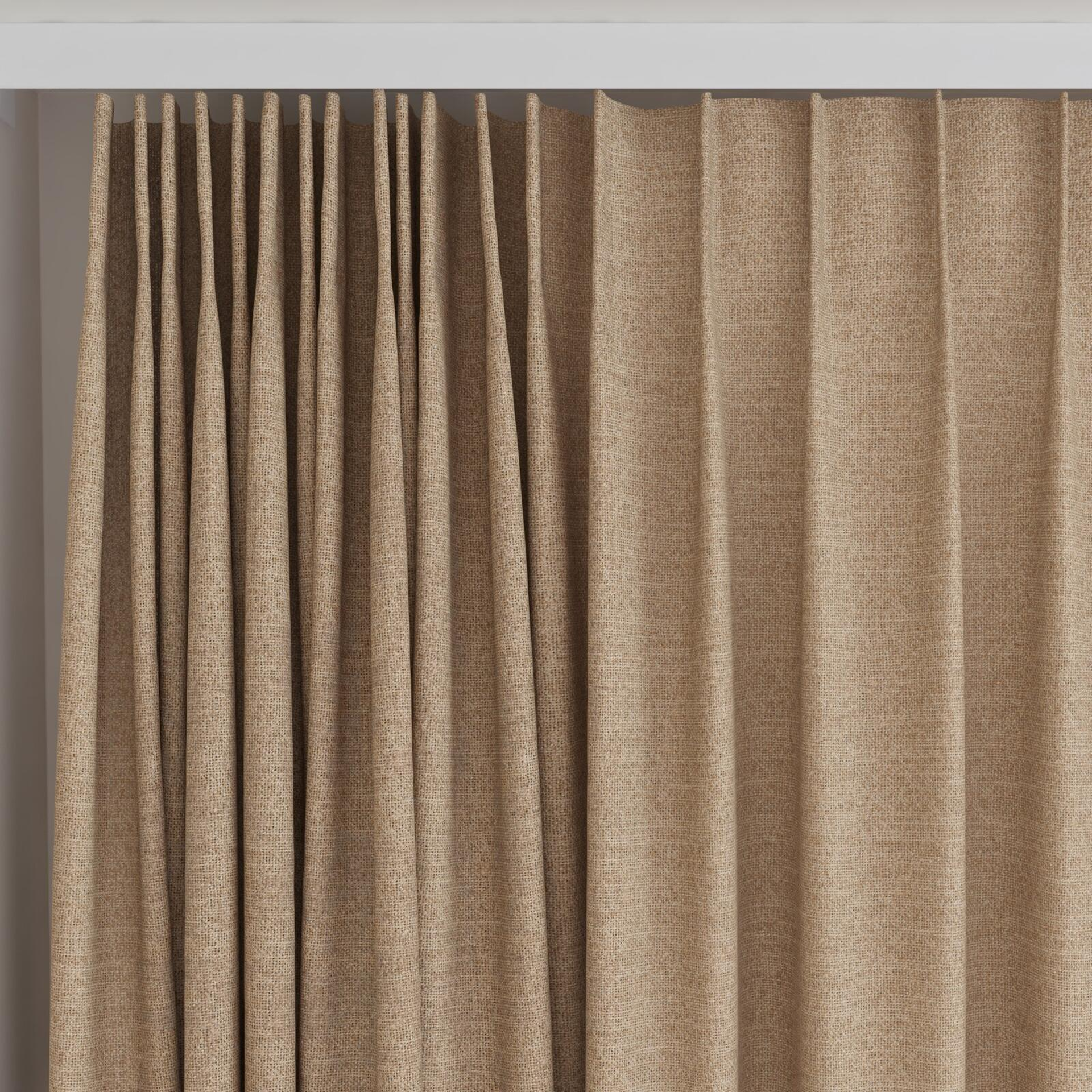 Top view of Revel Caramel, on curtain rail