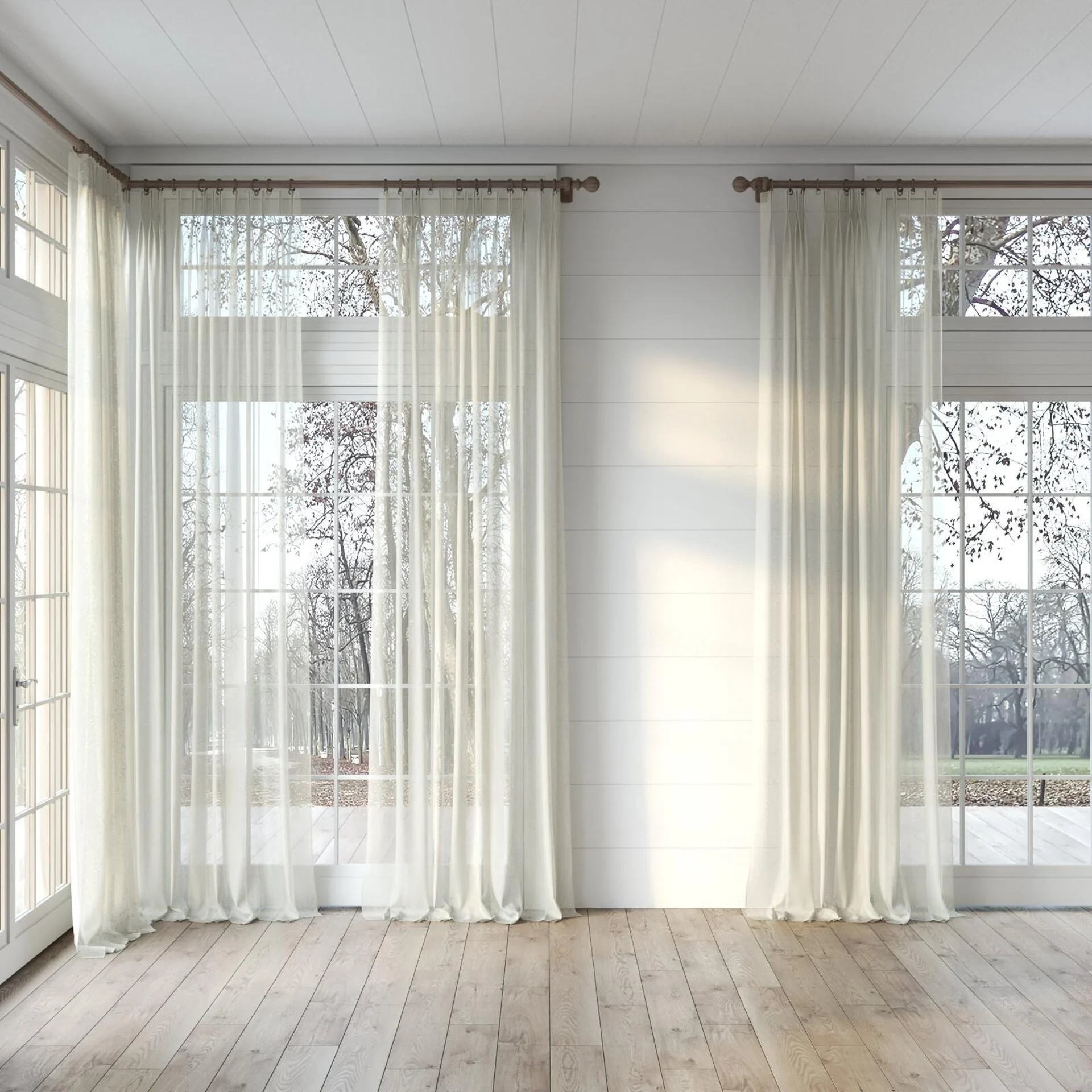 Full view of Aurora Sandstone, puddled, on curtain rod