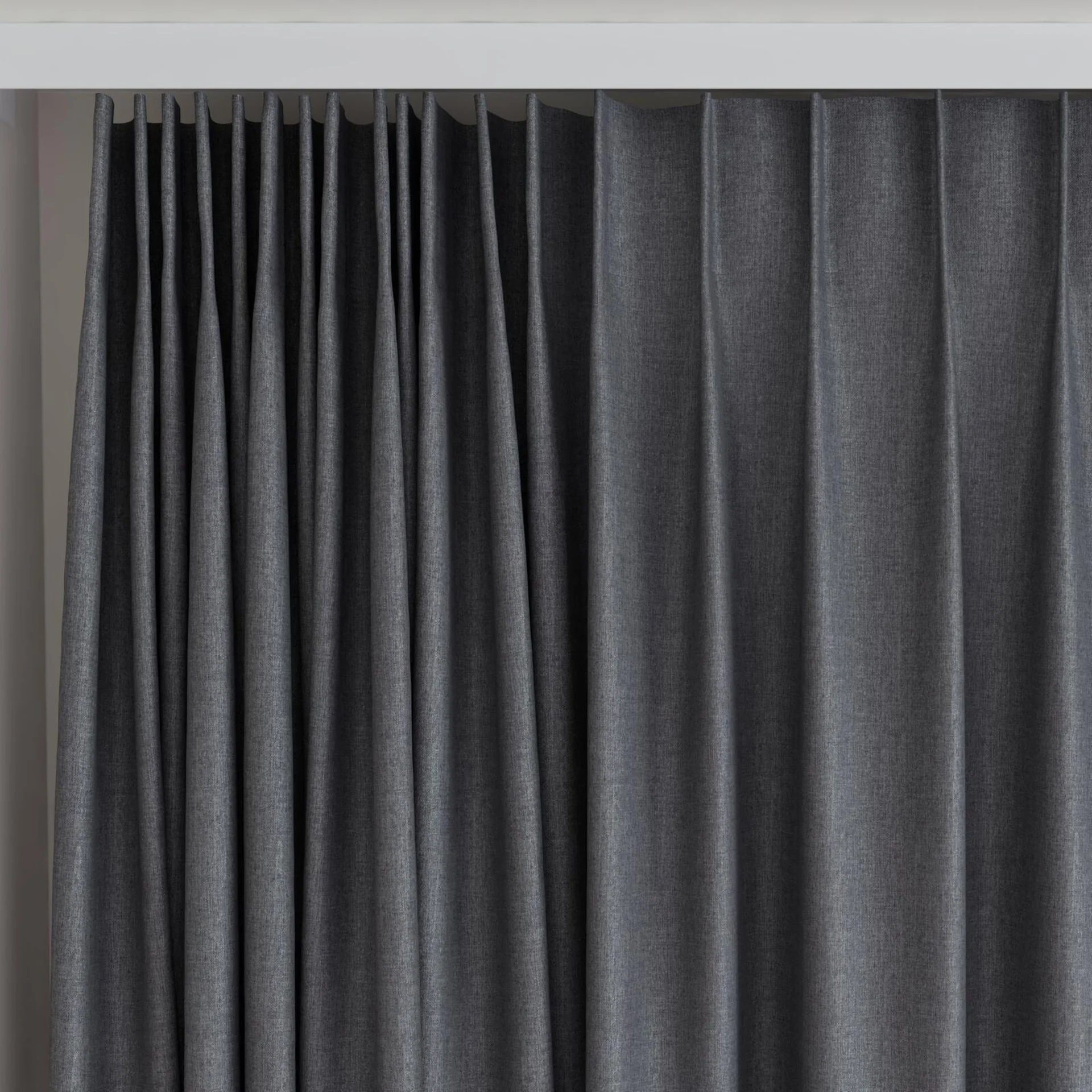 Top view of Cushy Pewter, on curtain rail
