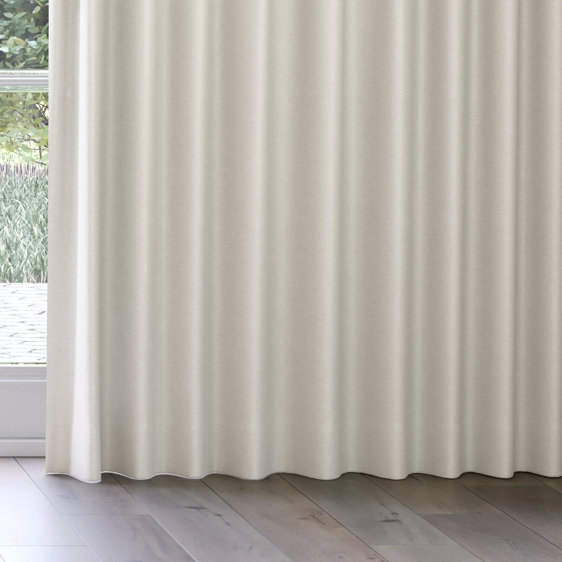 Bottom view of Colourwash Eco Parchment, on curtain rail