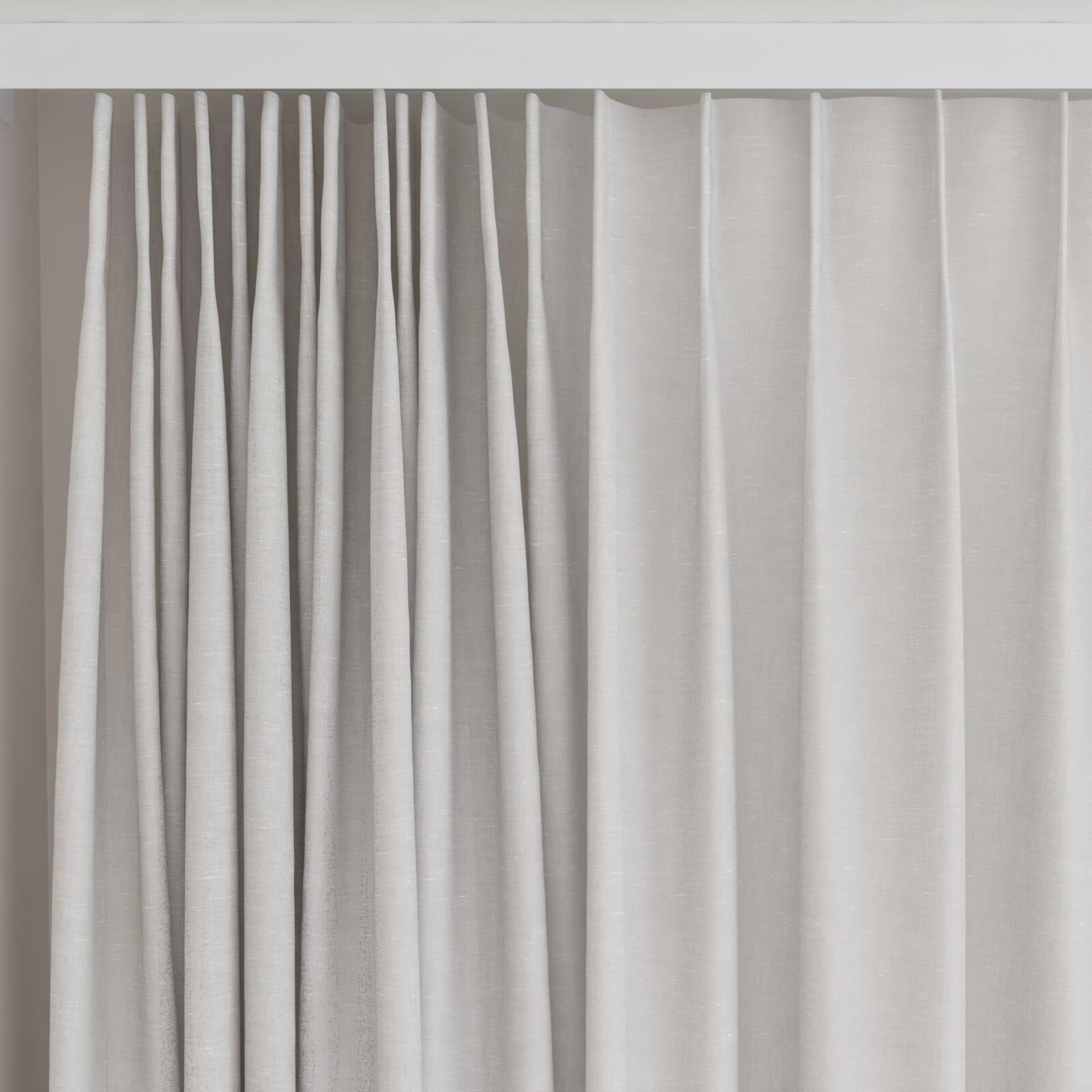 Top view of Gesso Lino Oyster, on curtain rail
