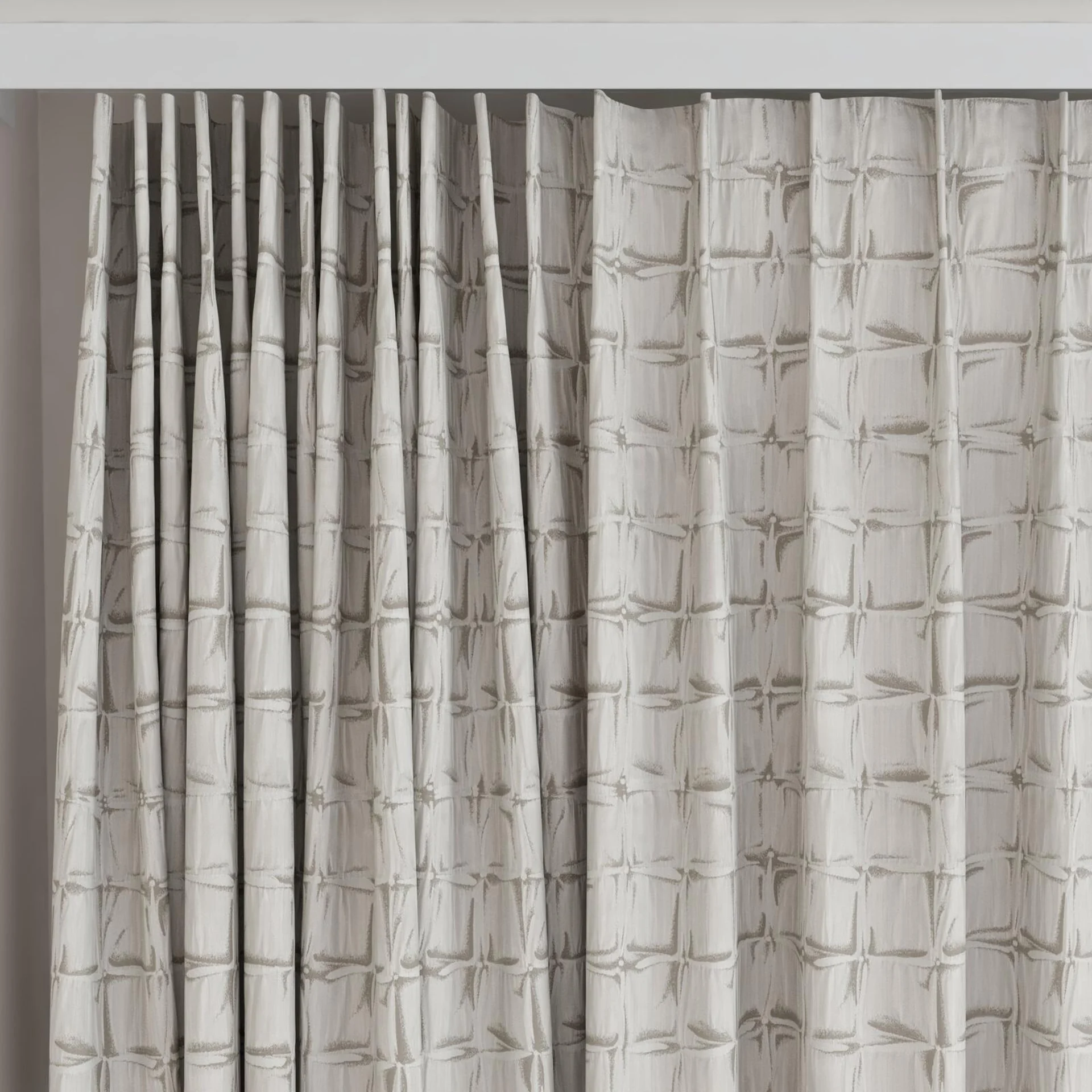 Top view of Novella Platinum, on curtain rail