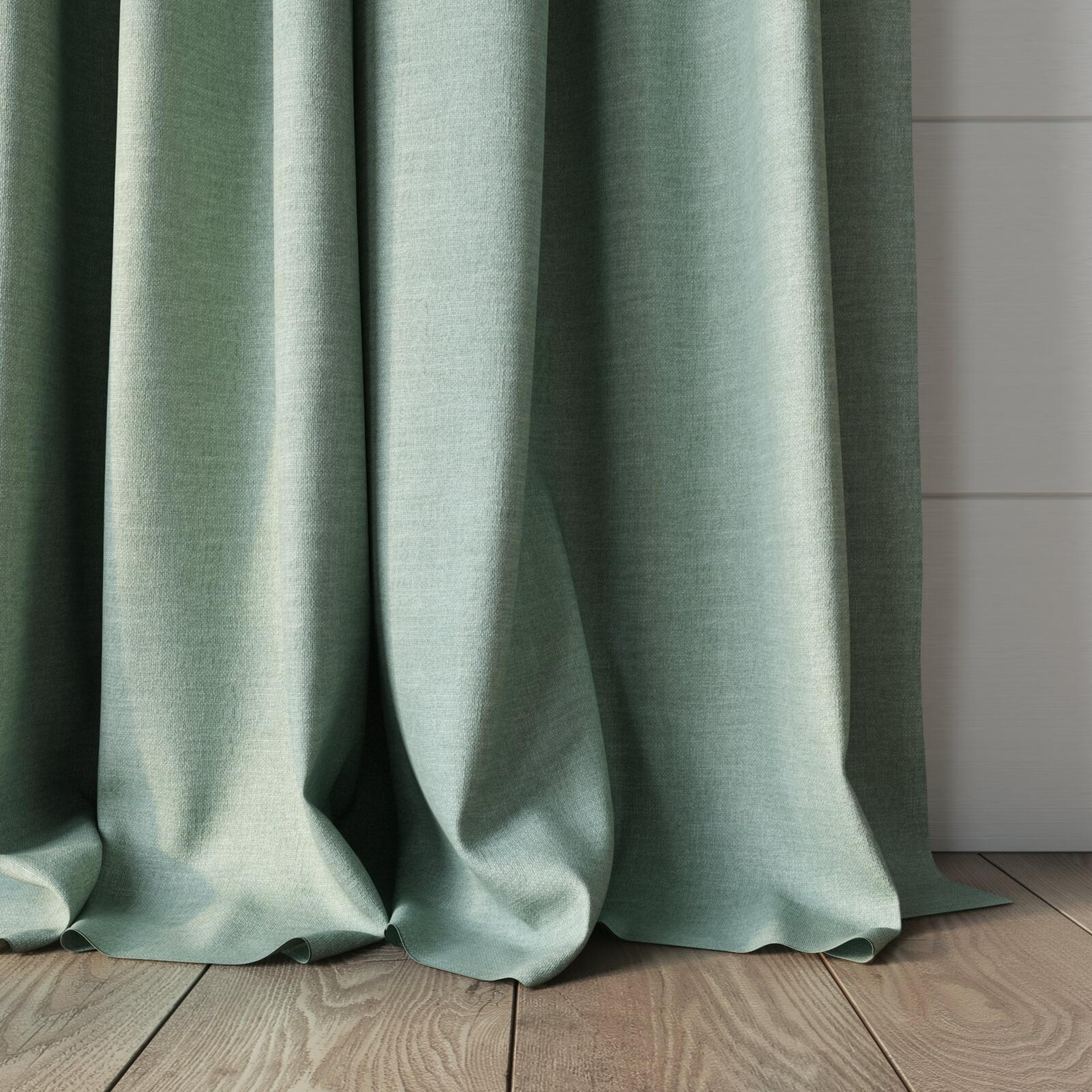 Bottom view of Casual Oasis, puddled, on curtain rod