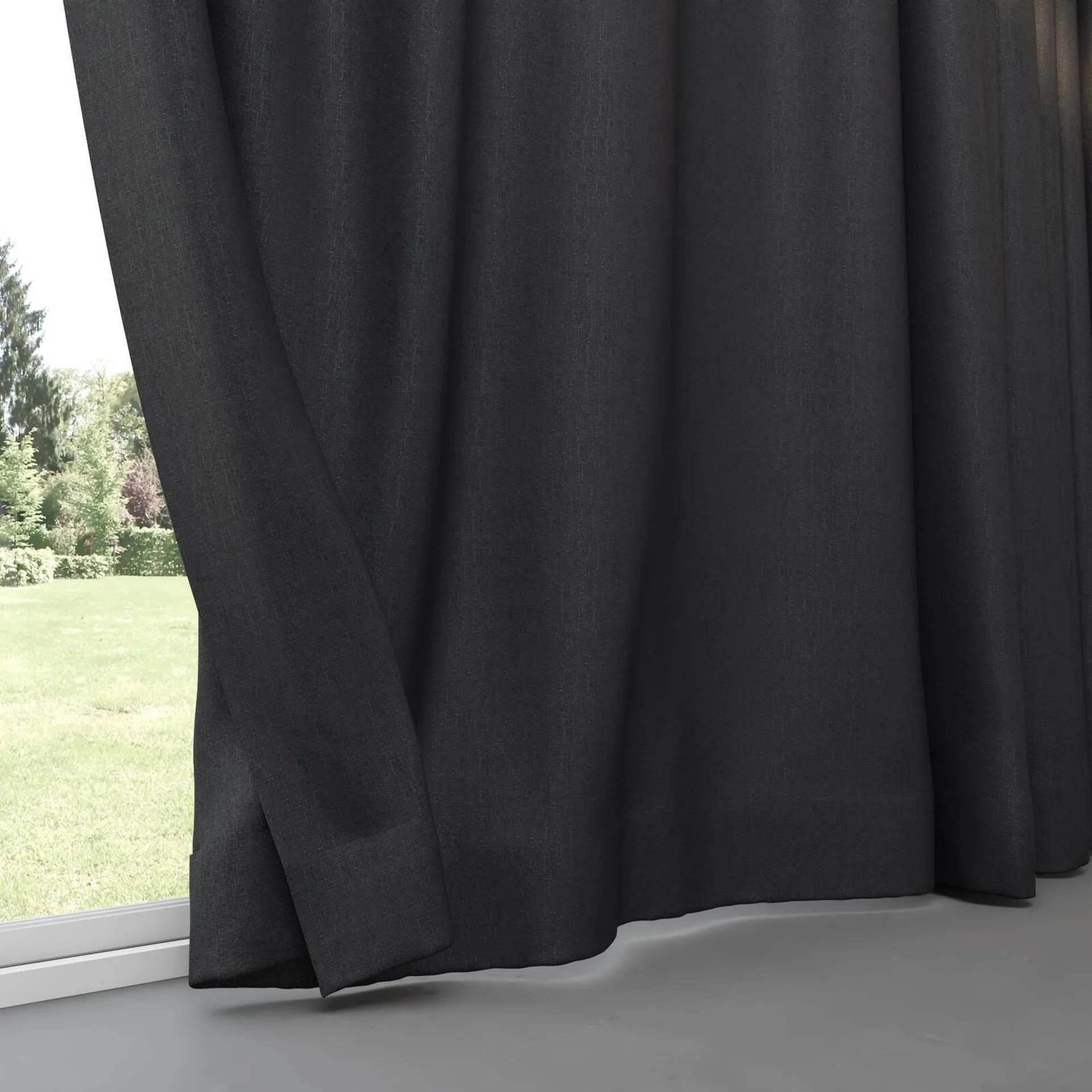 Bottom view of Retreat Blackout Midnight, pinch pleat