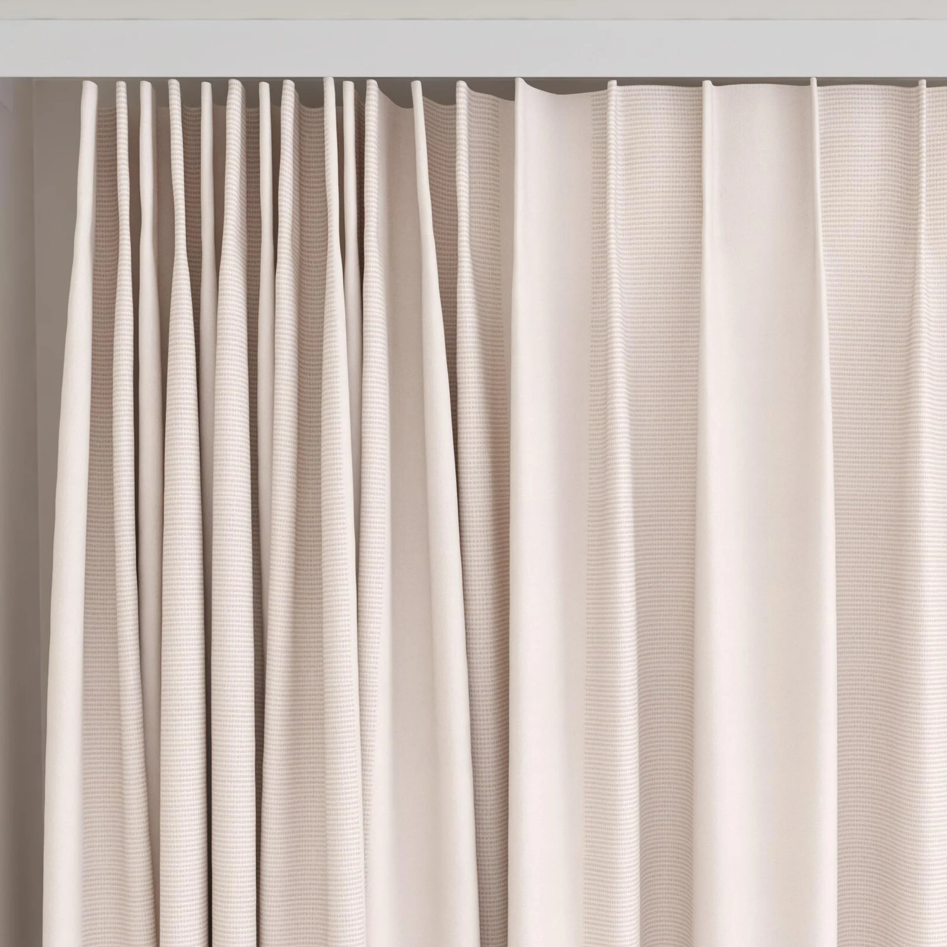 Top view of Borneo Uncoated Blush, on curtain rail