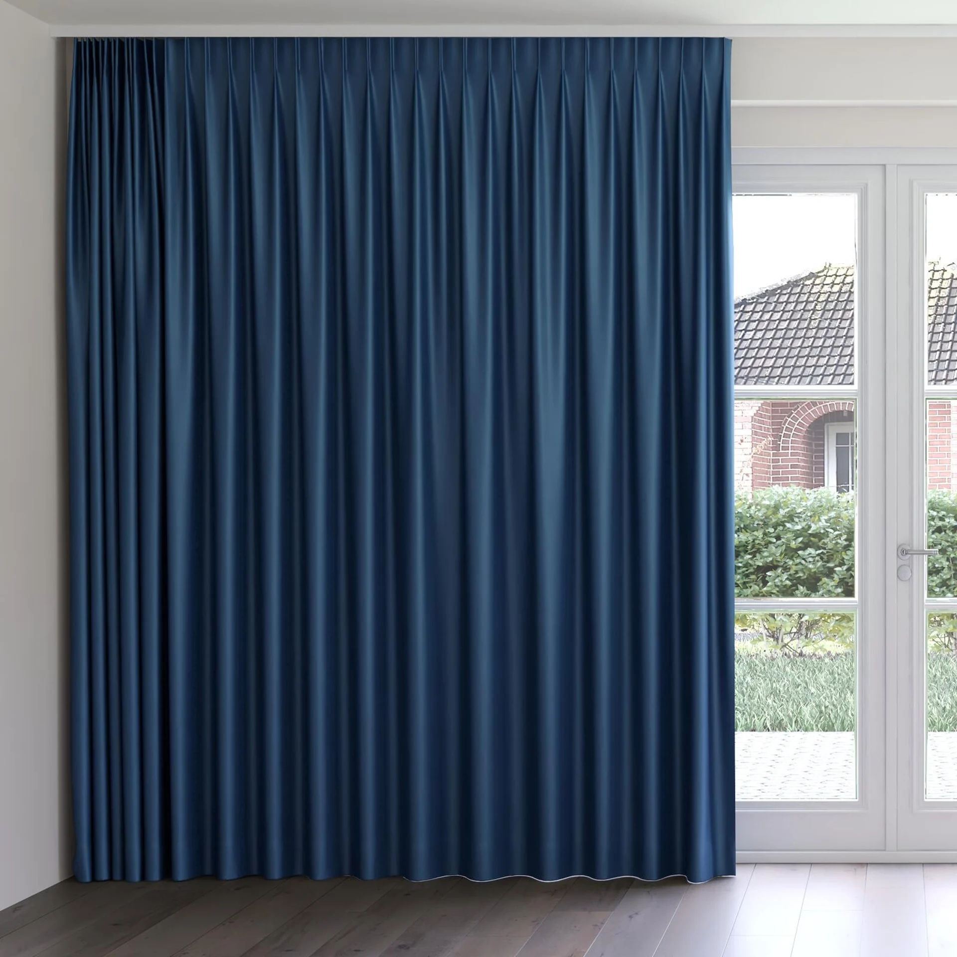 Front view of Stallion 2 Blackout Captain, on curtain rail