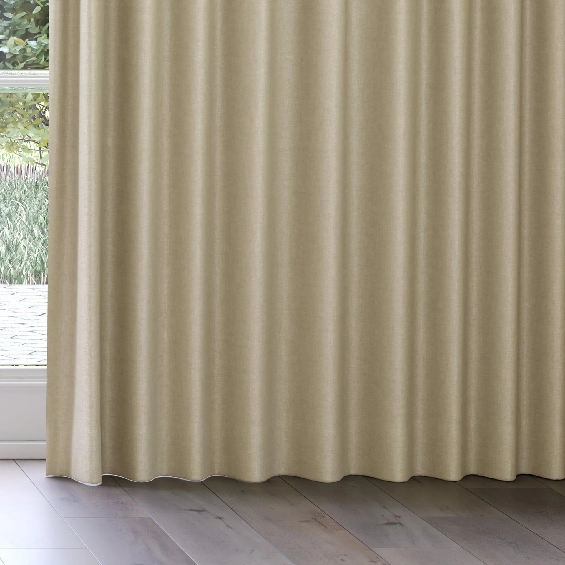 Bottom view of Perfecto Seagrass, on curtain rail