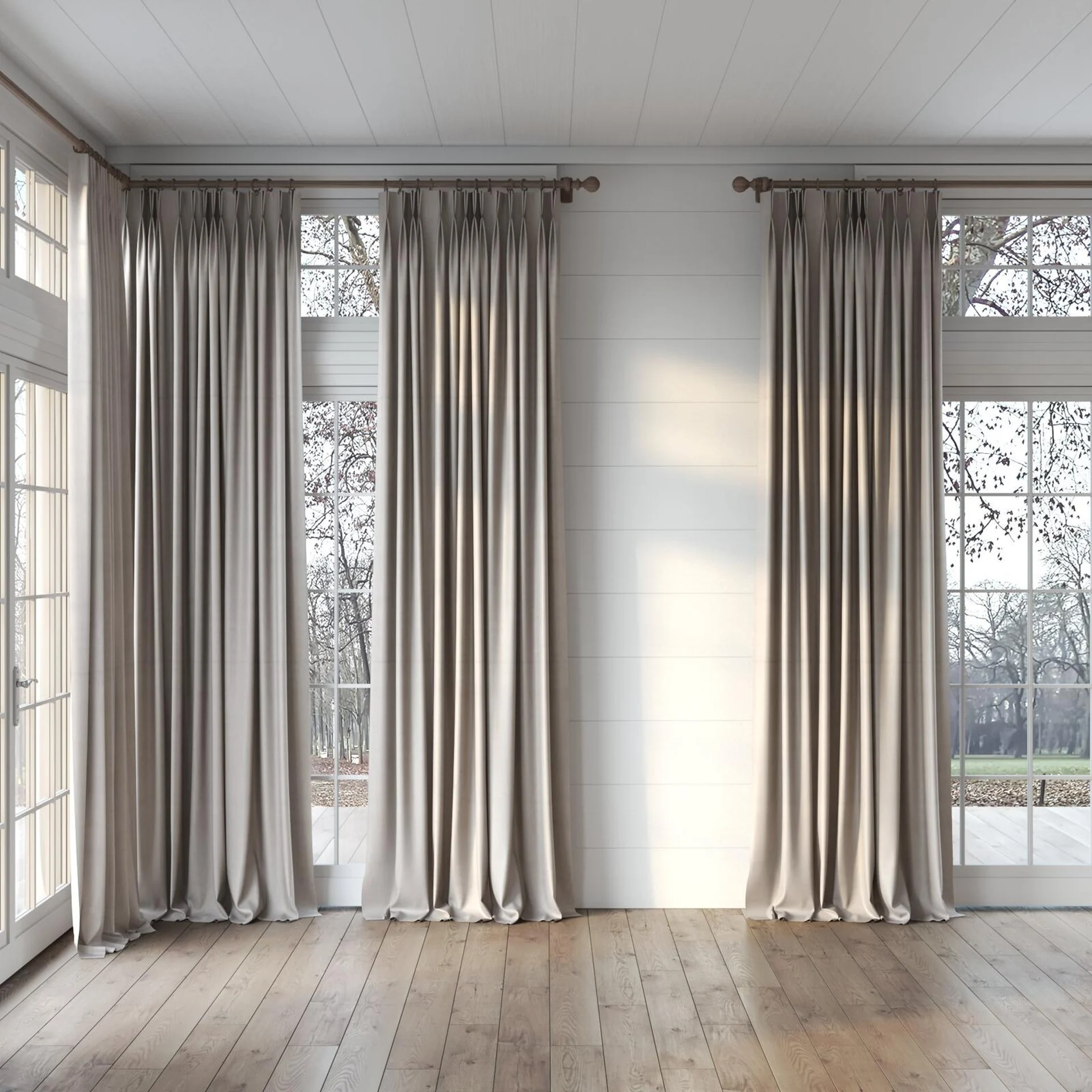 Full view of Warlock Slate, puddled, on curtain rod