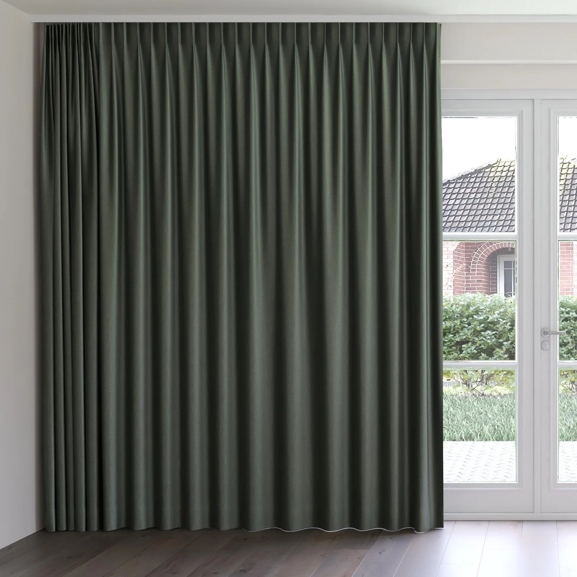Front view of Recharge Pine, on curtain rail