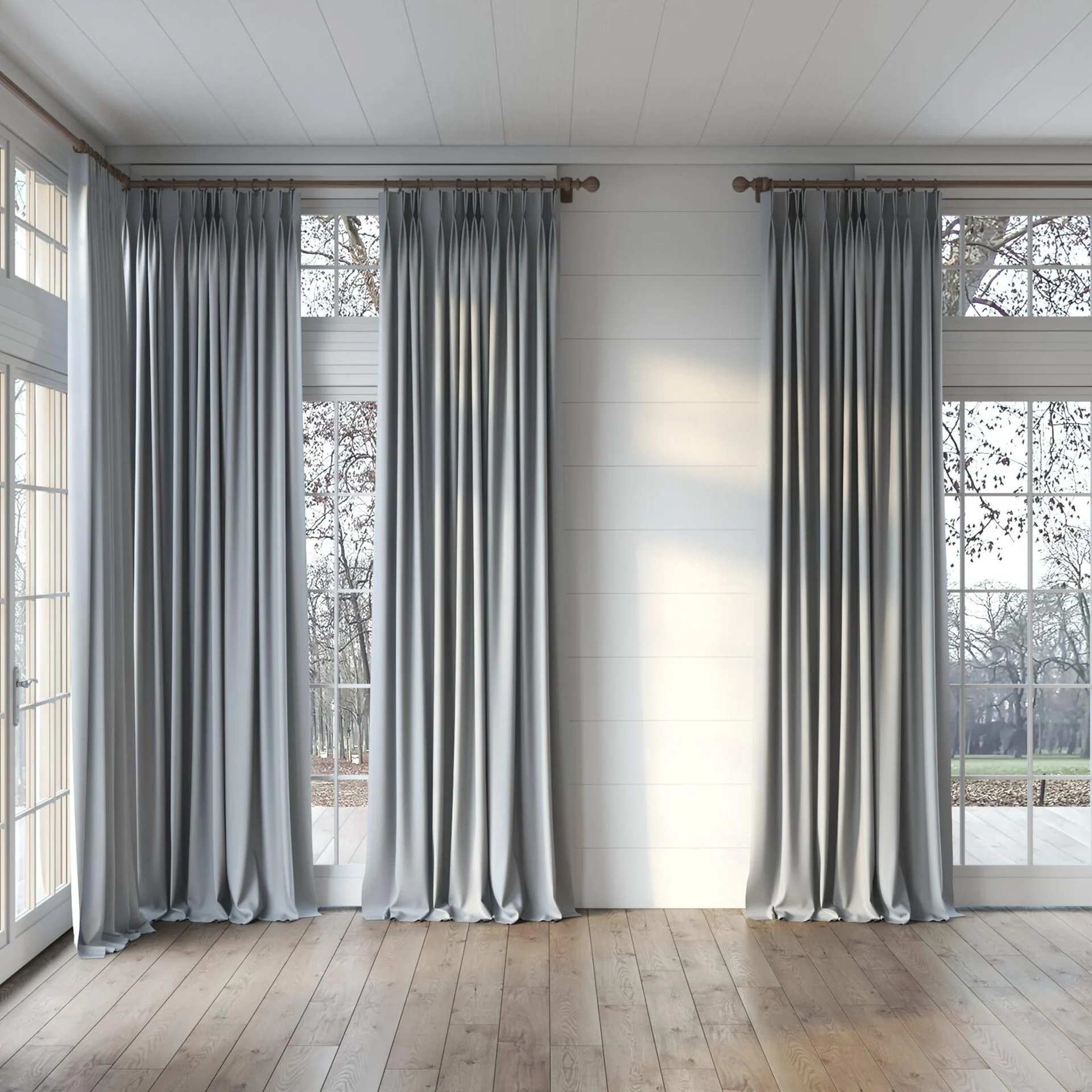 Full view of Luxo Gull, puddled, on curtain rod