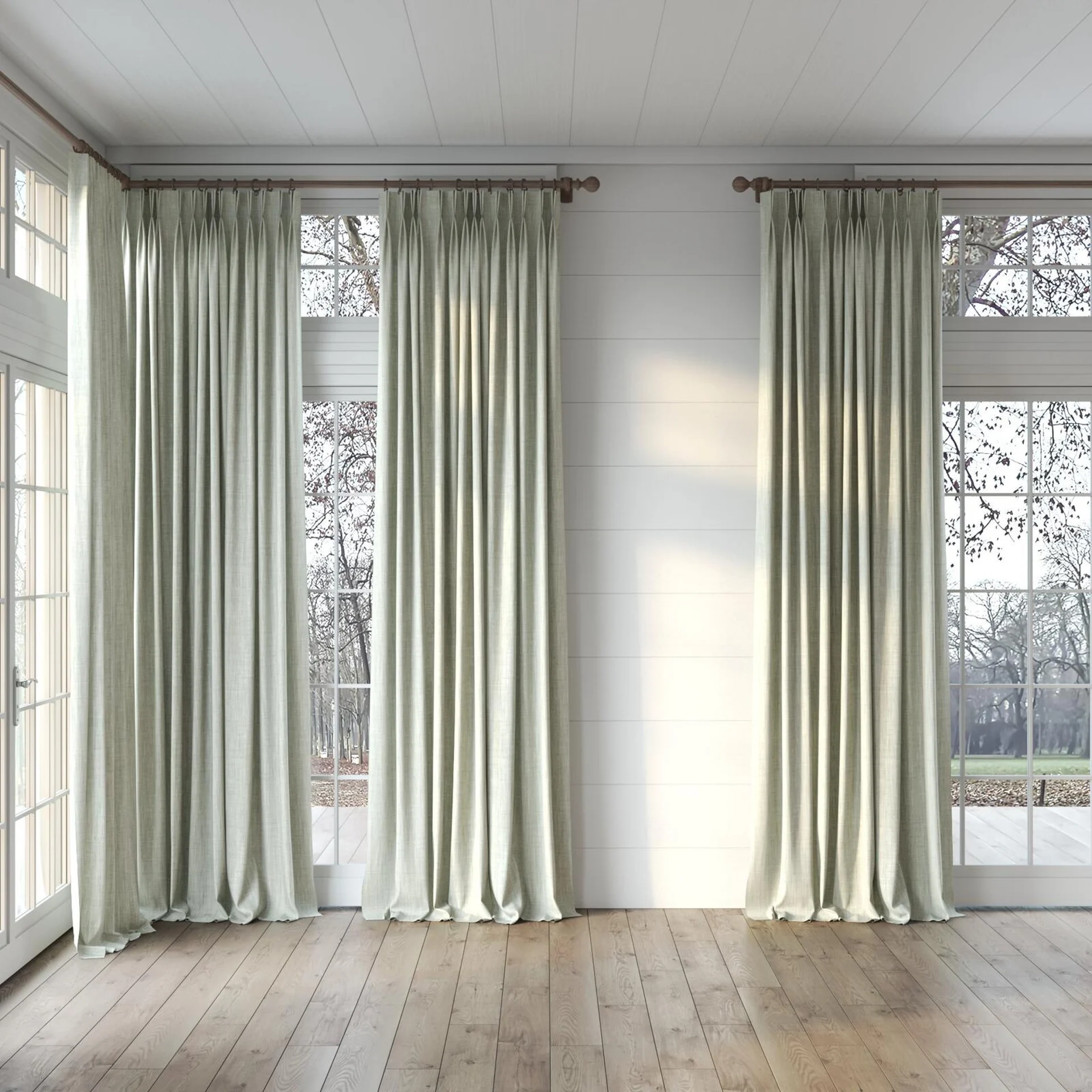 Full view of Chatham Spring, puddled, on curtain rod