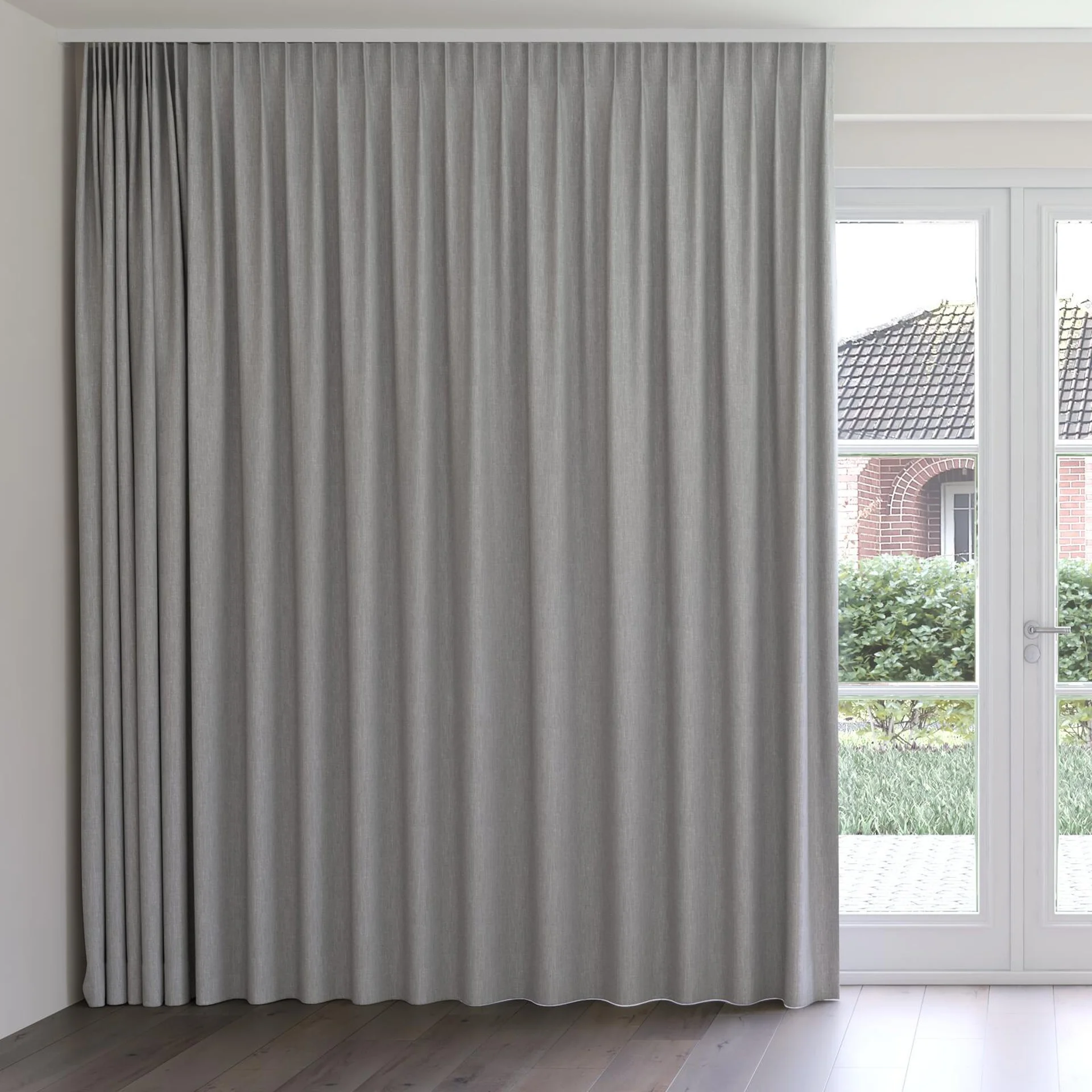 Front view of Element Silver Birch, on curtain rail