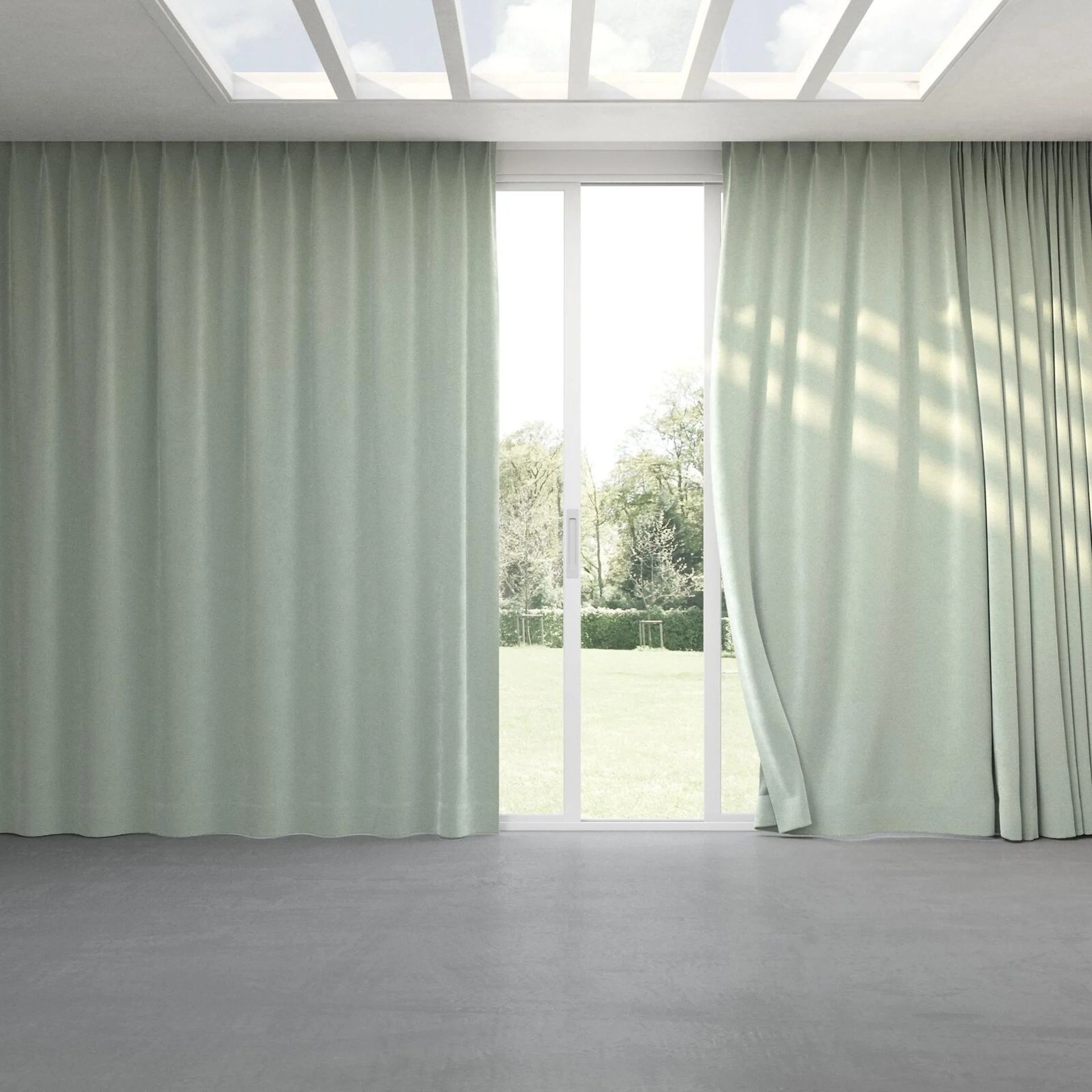 Full view of Moon Aqua, pinch pleat