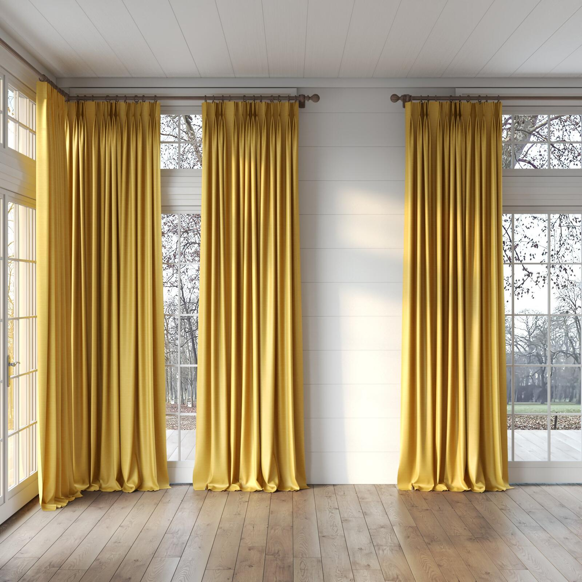 Full view of Silky Nugget, puddled, on curtain rod