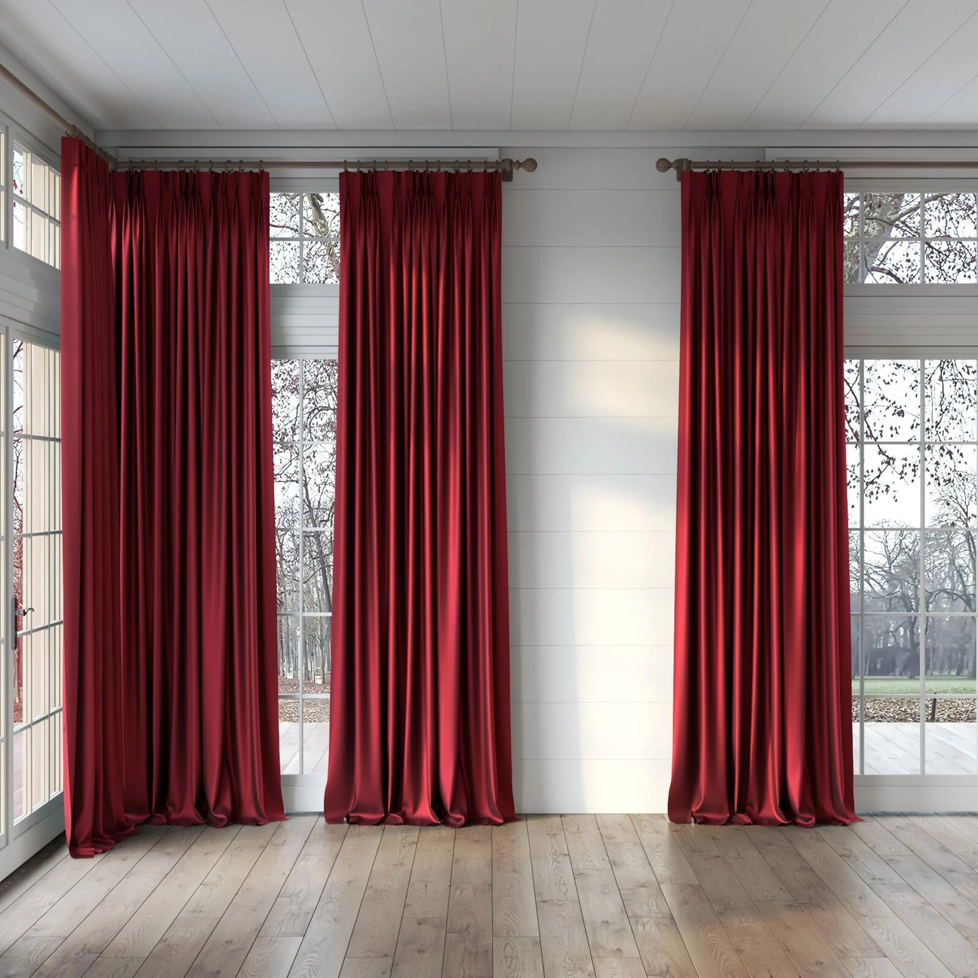 Full view of North Face Cabernet, puddled, on curtain rod