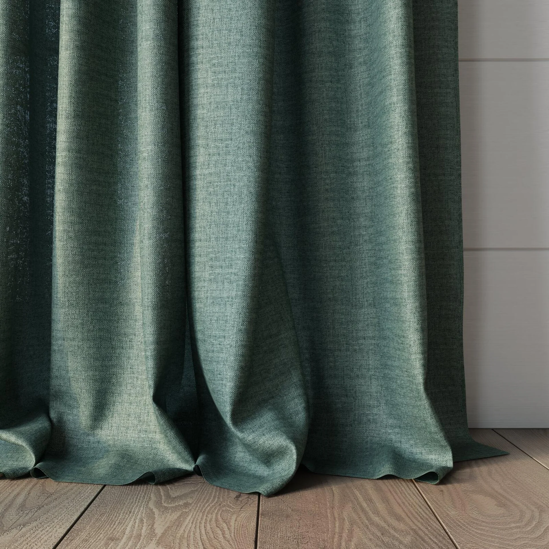Bottom view of Motion Forest, puddled, on curtain rod