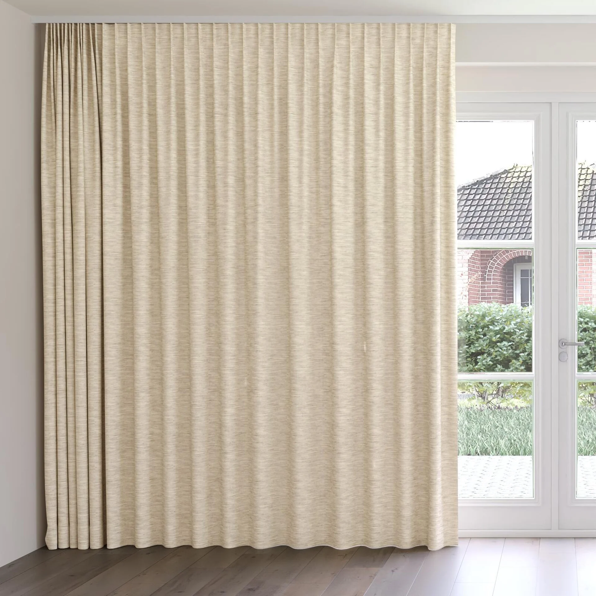 Front view of Venus Angora, on curtain rail