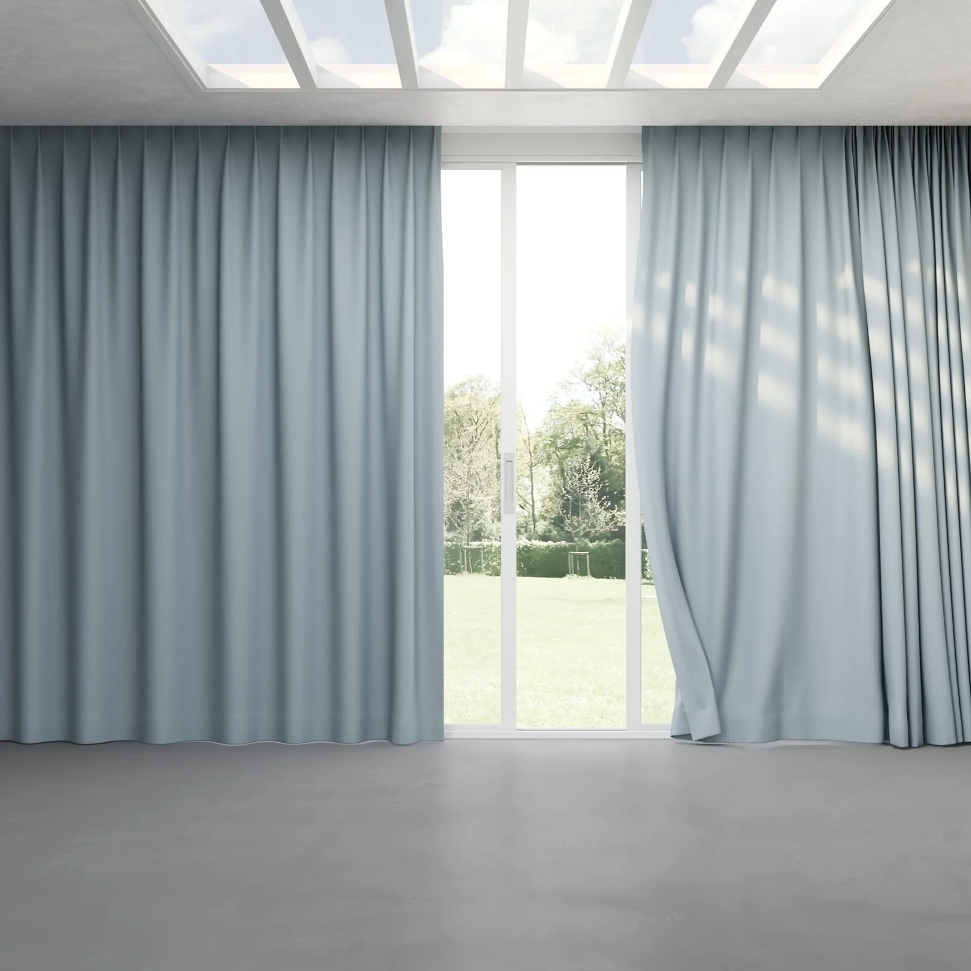 Full view of Luxo Pool, pinch pleat