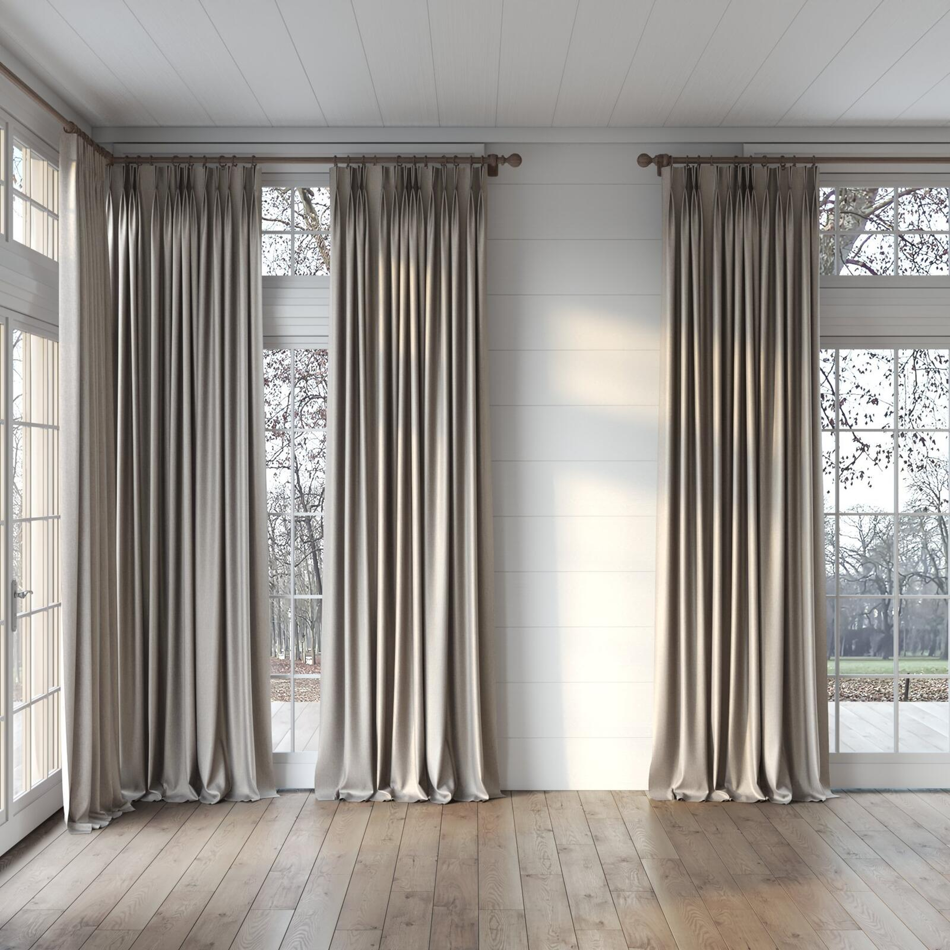 Full view of Matrix Oyster, puddled, on curtain rod