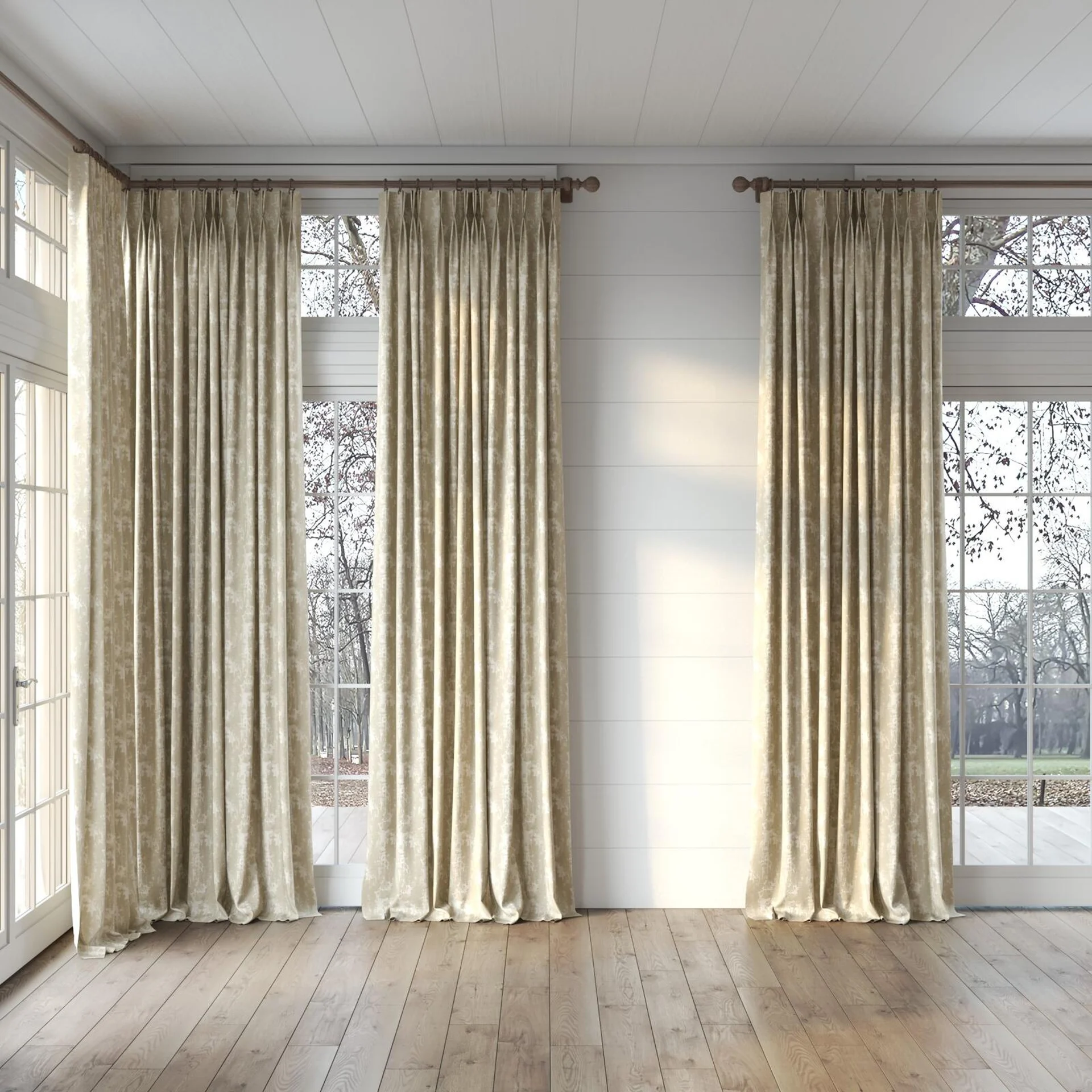 Full view of Innovation Oyster, puddled, on curtain rod