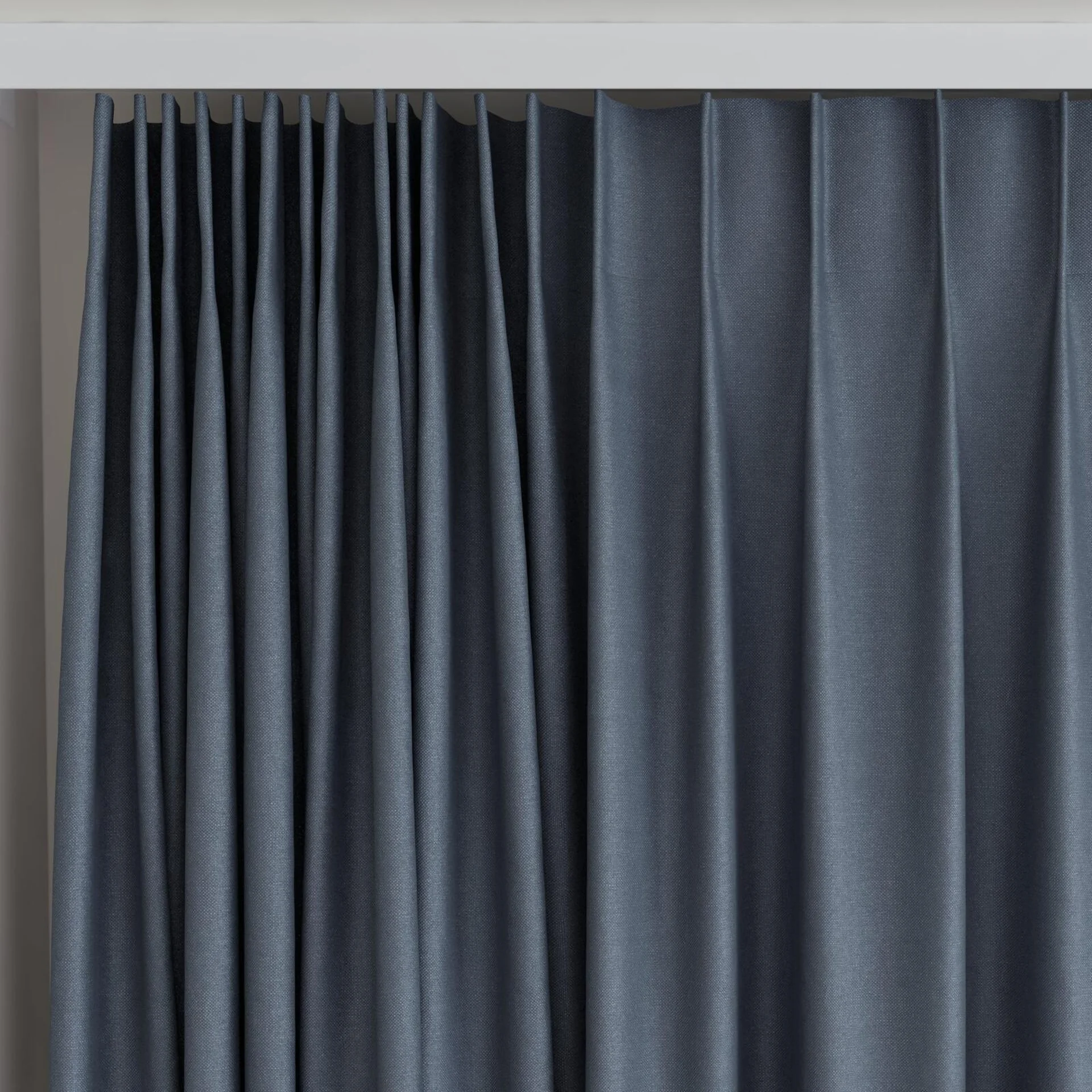 Top view of Brugge Denim, on curtain rail