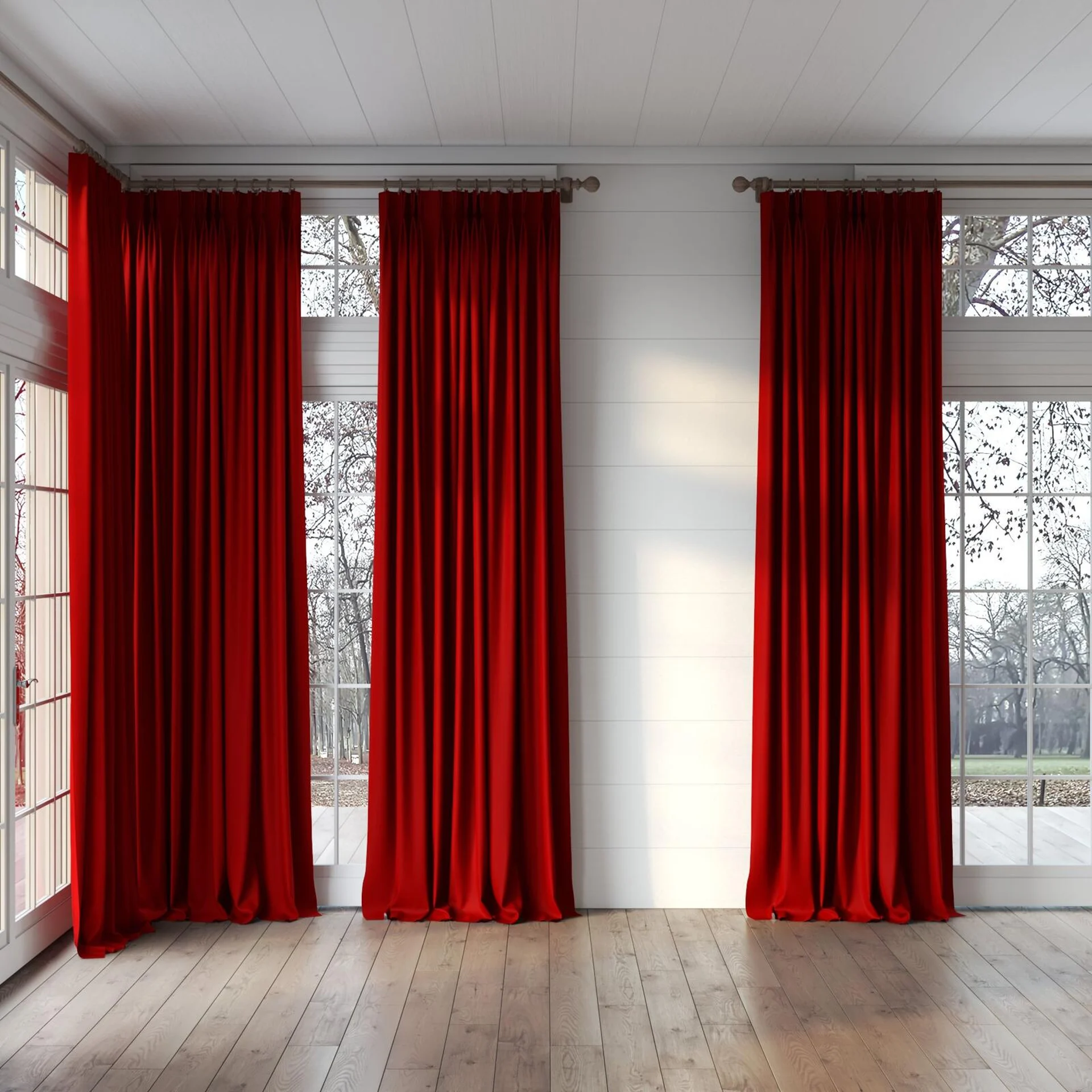 Full view of Vela Ruby, puddled, on curtain rod