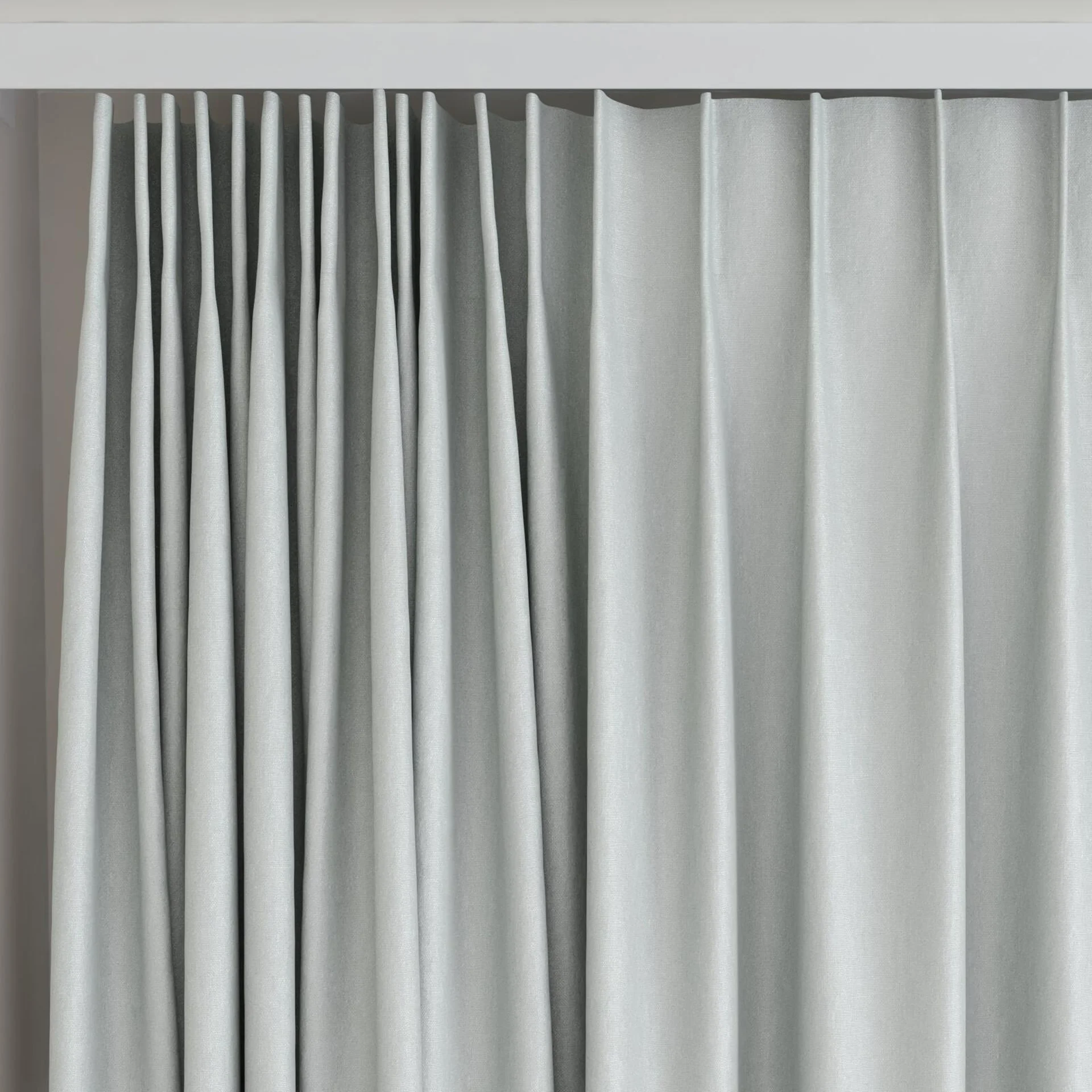 Top view of Eternal Duckegg Blue, on curtain rail