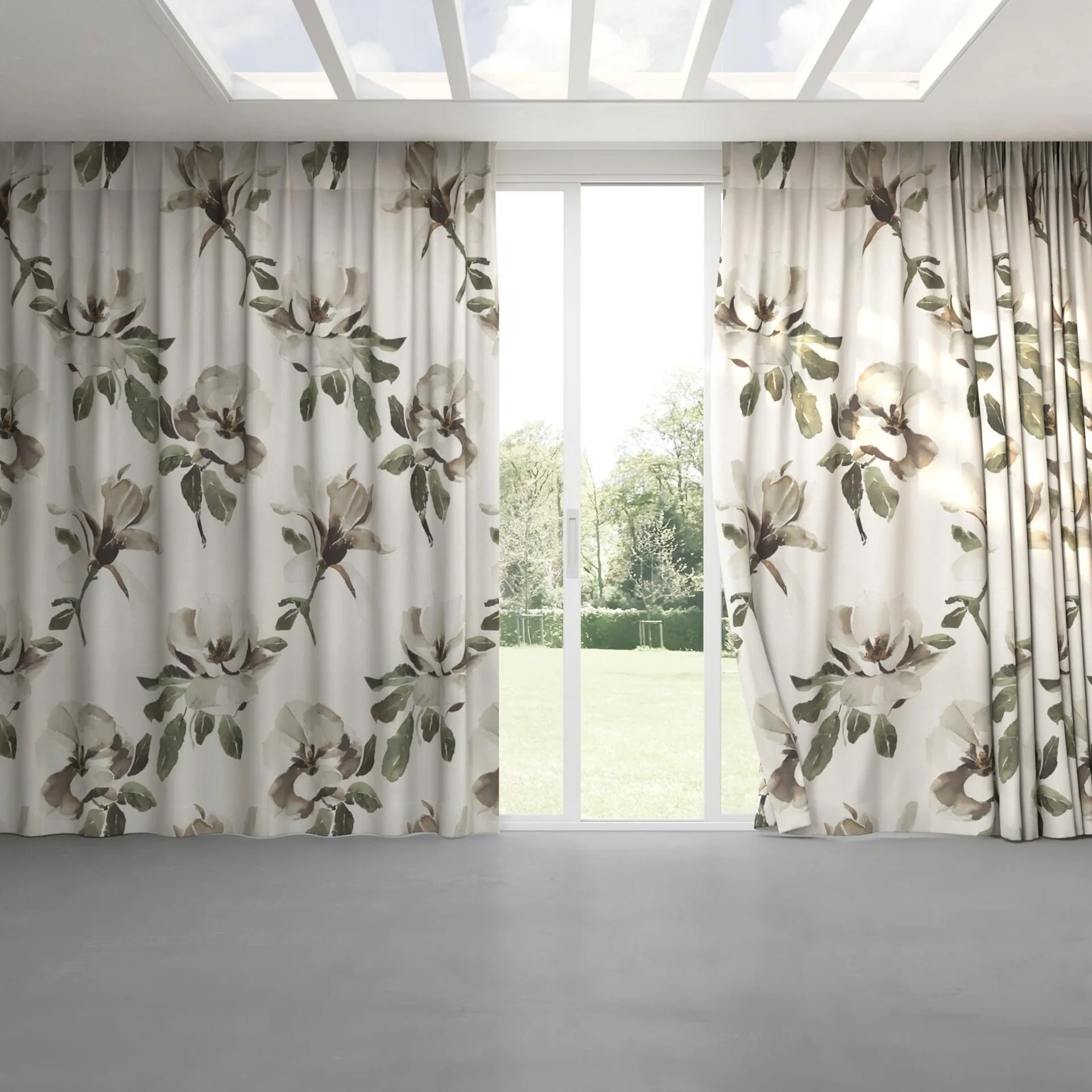 Full view of Magnolia Grandiflora Clove, pinch pleat