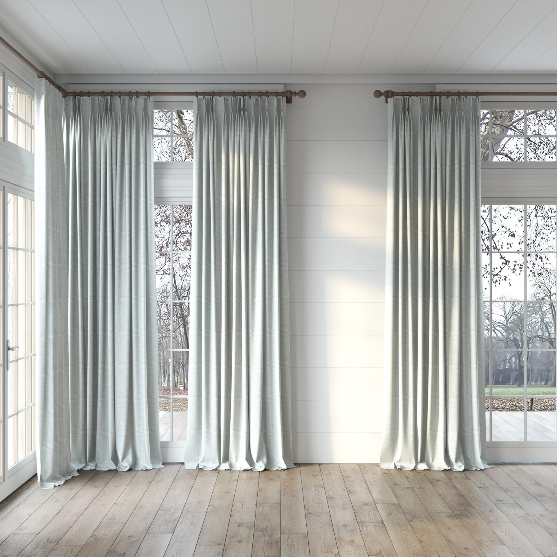 Full view of Artemis Glass, puddled, on curtain rod