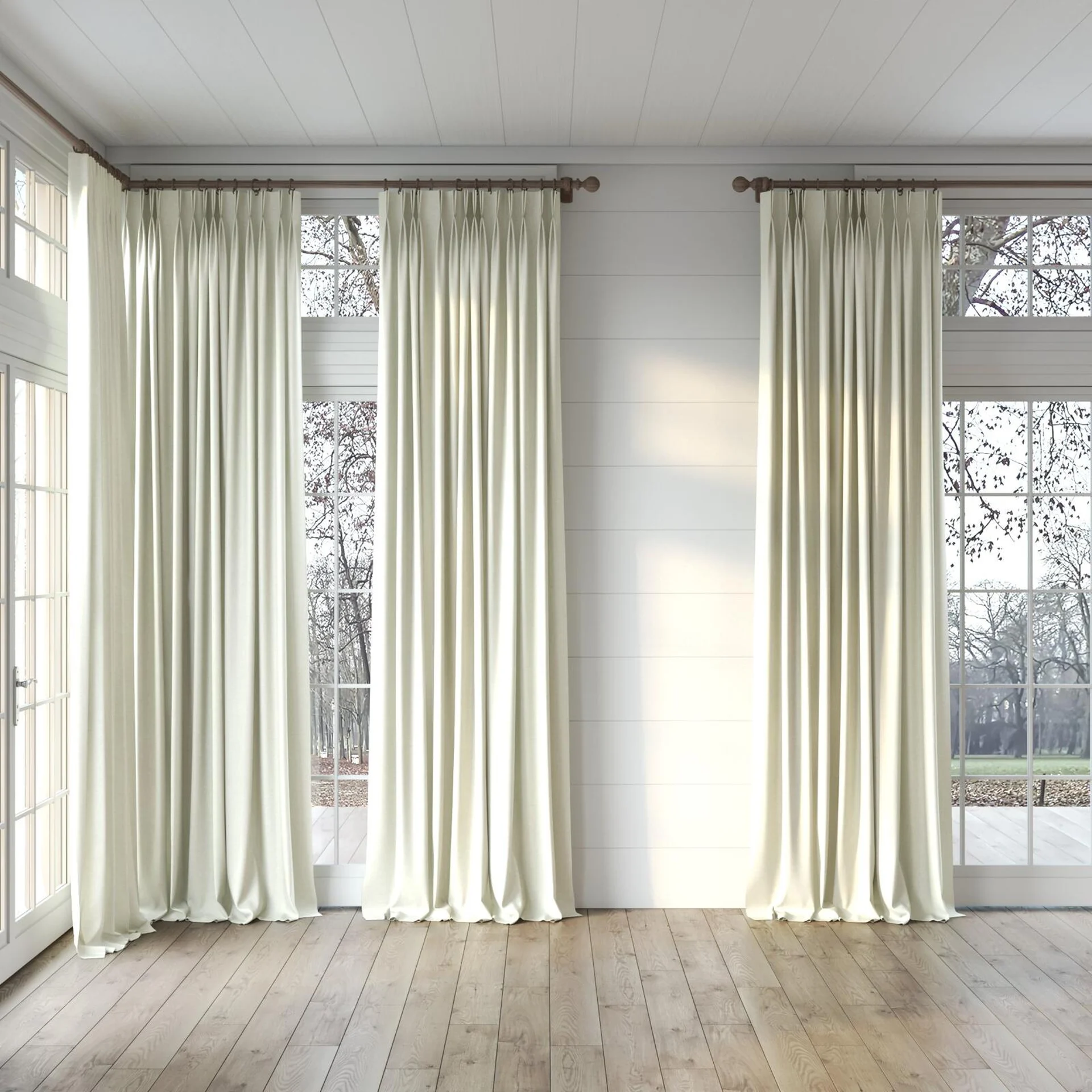 Full view of Cushy Wool, puddled, on curtain rod