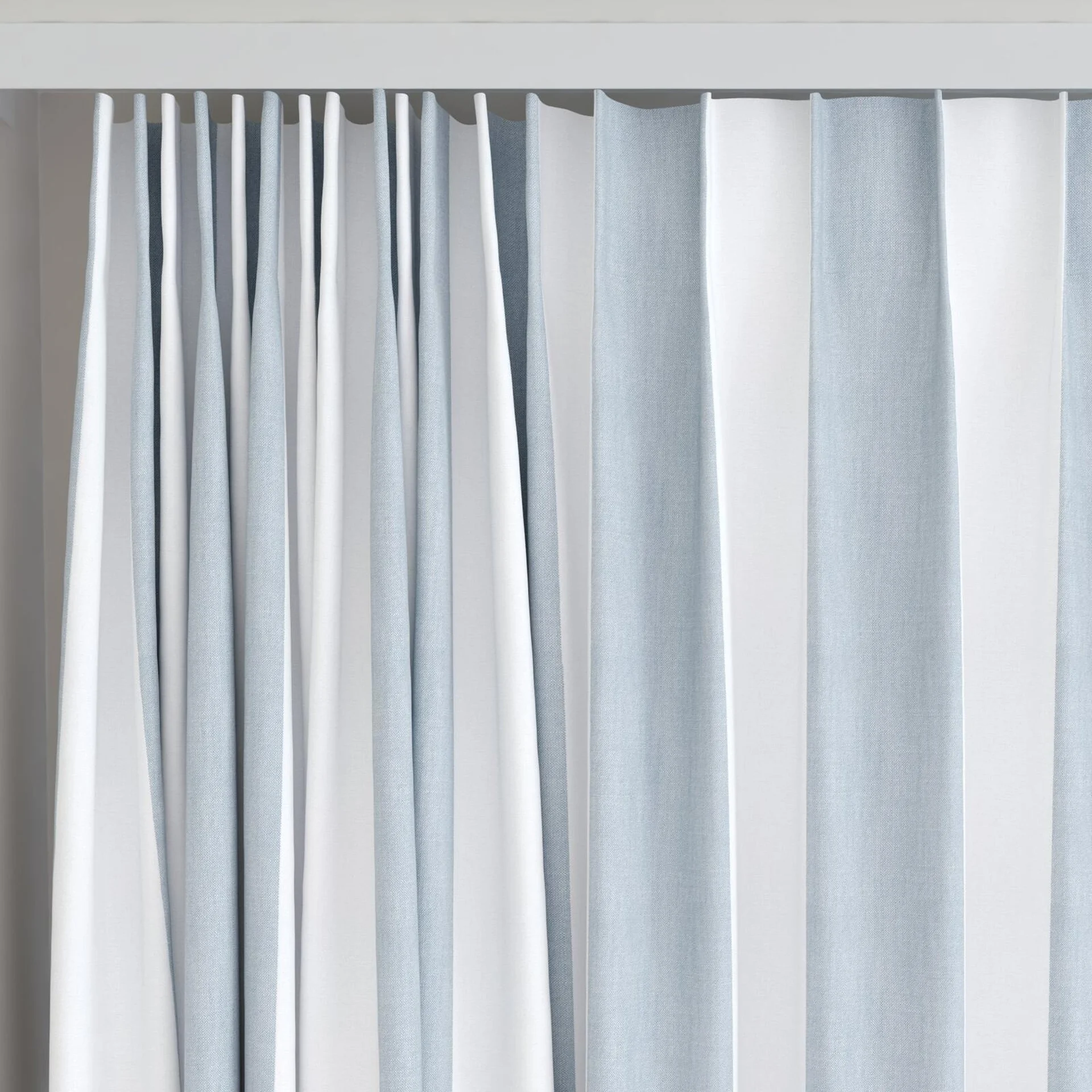Top view of Chambray Bold Sky Blue, on curtain rail