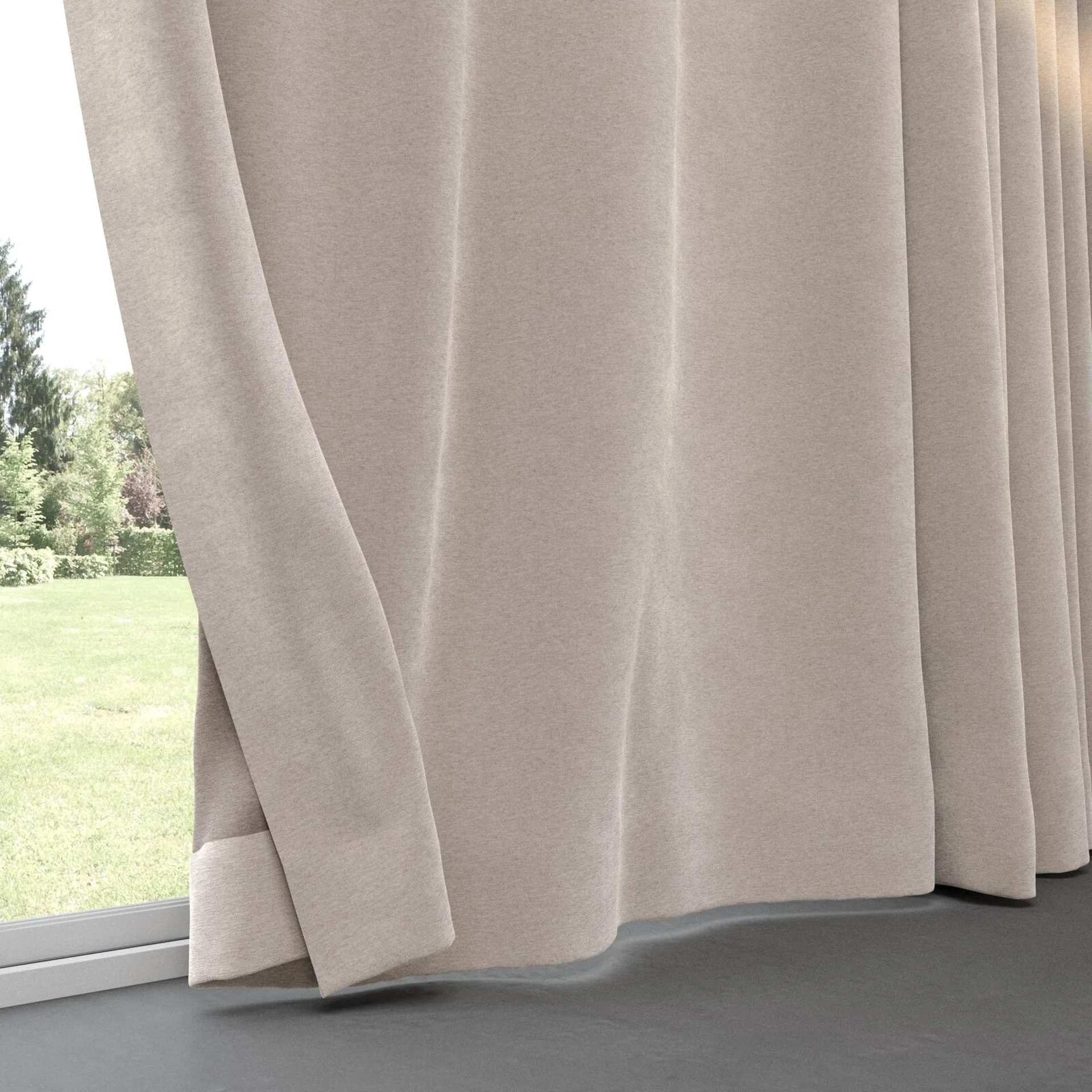 Bottom view of Geneva Taupe, pinch pleat