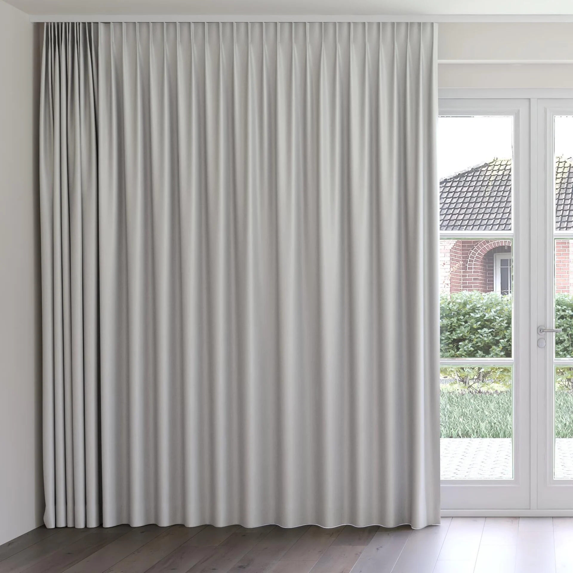 Front view of Banksia Mist, on curtain rail