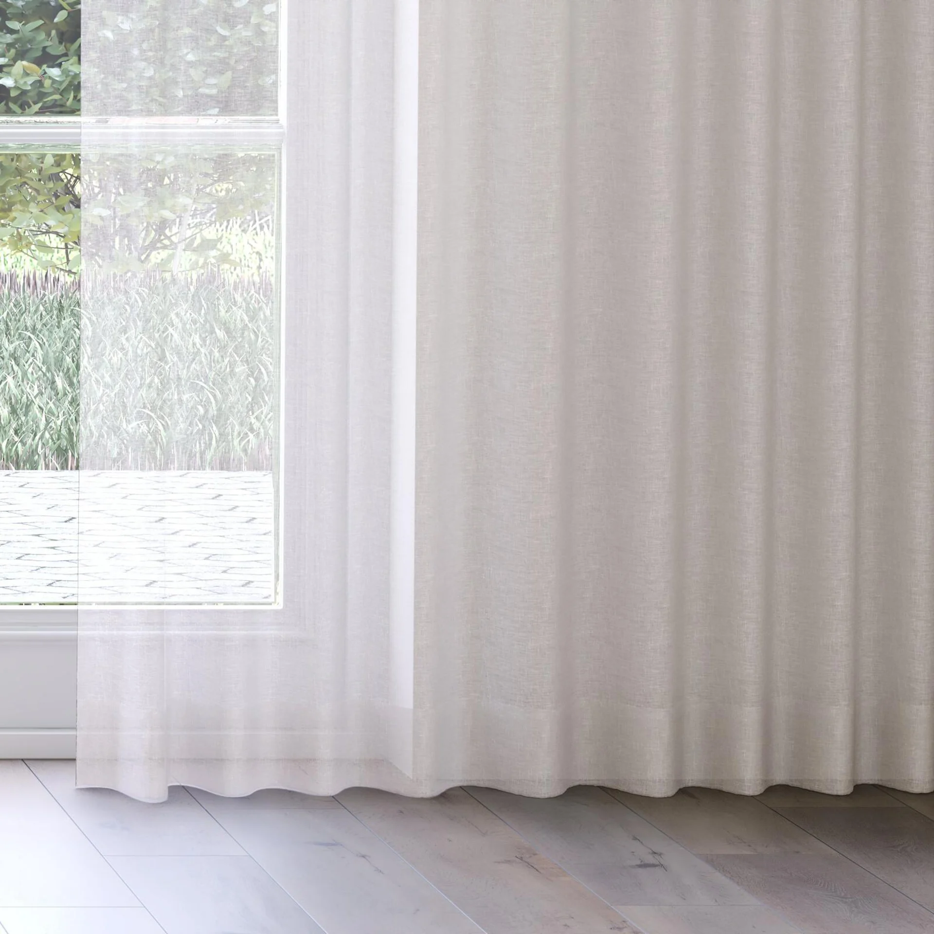 Bottom view of Enso Linen, on curtain rail