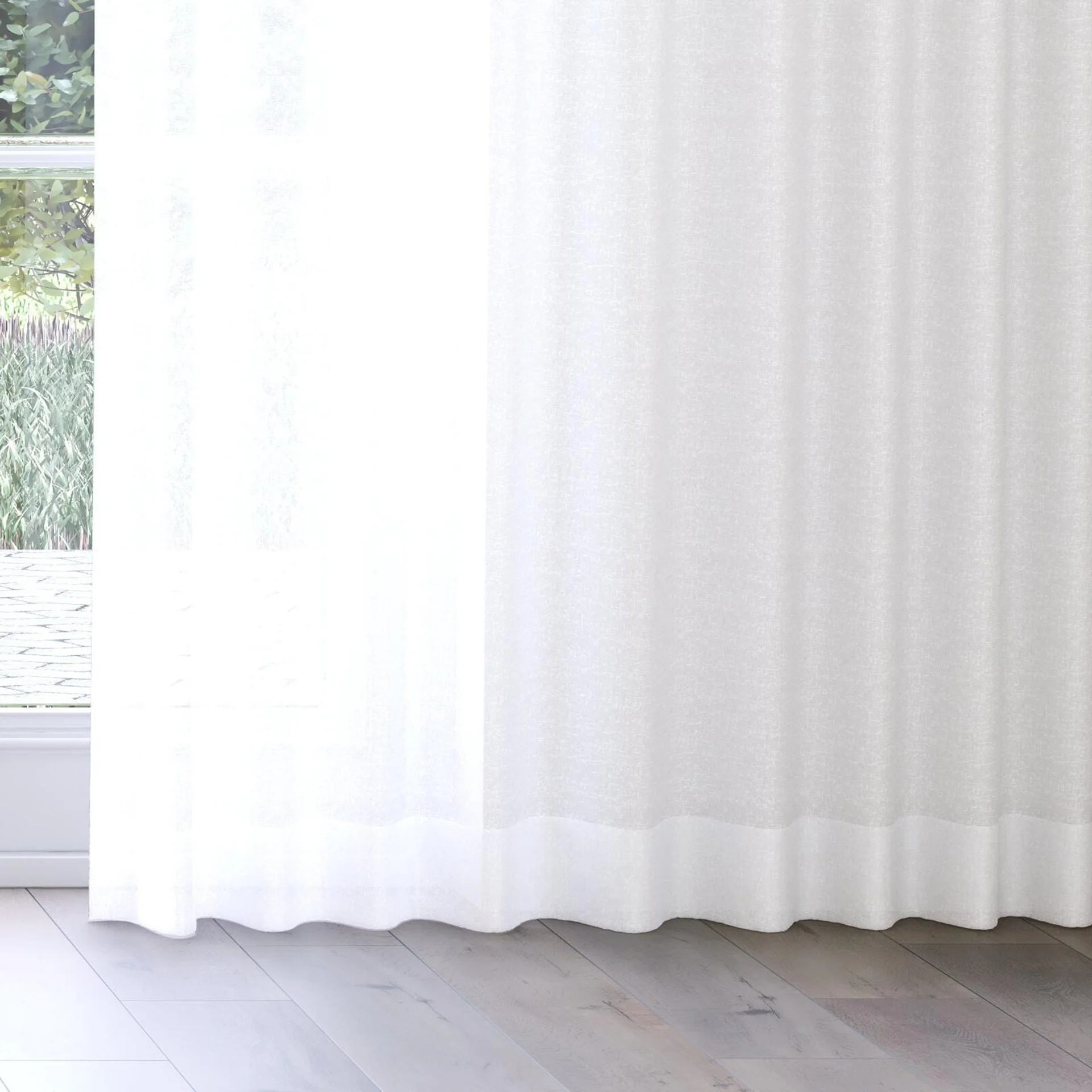 Bottom view of Sencha White, on curtain rail