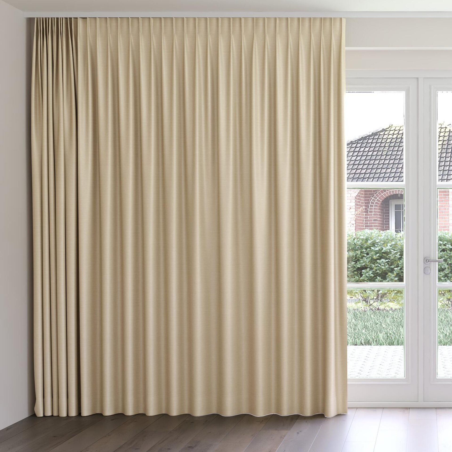 Front view of Silky Nougat, on curtain rail