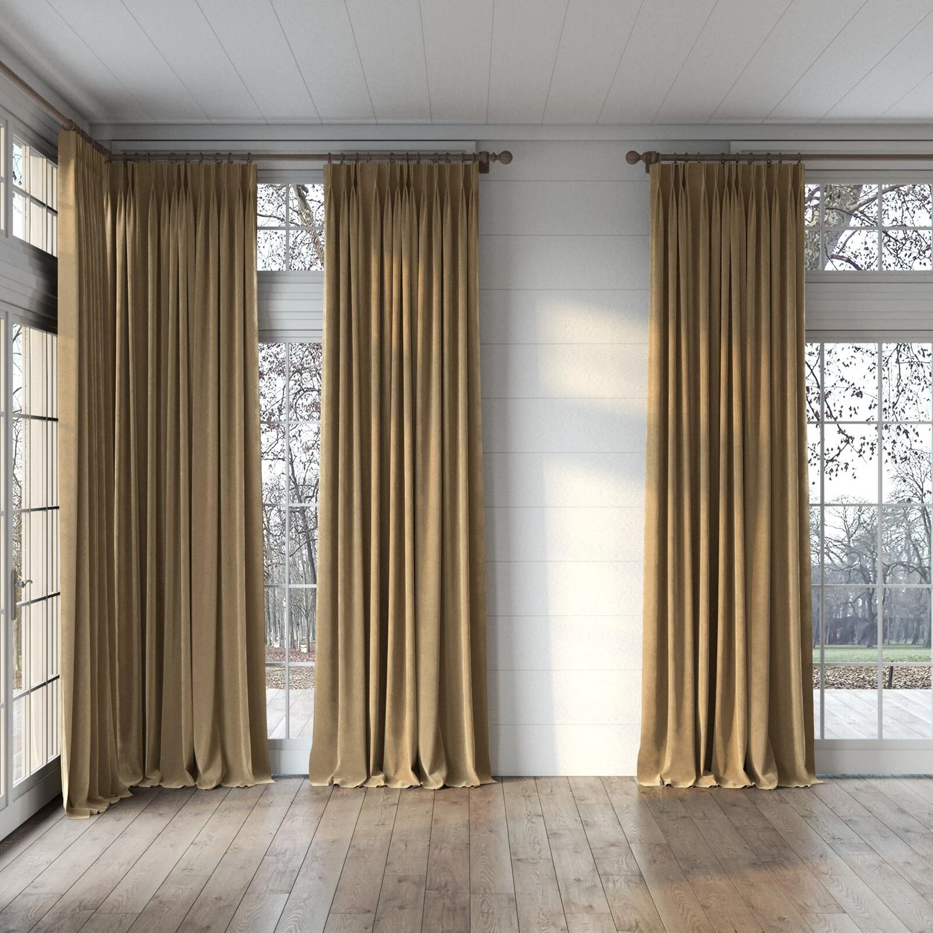 Full view of Lux Velvet Coffee 8407, puddled, on curtain rod