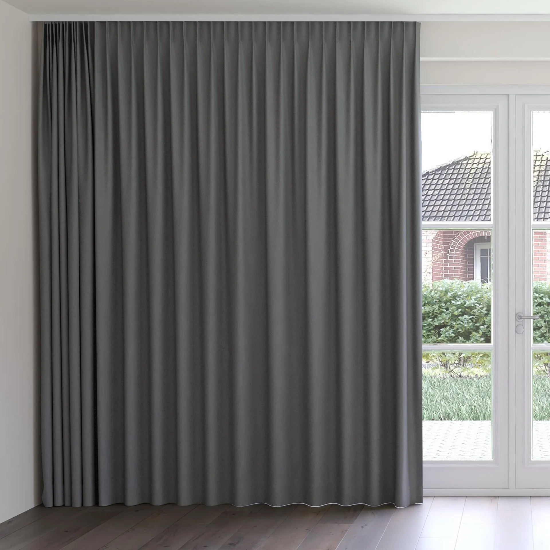 Front view of Quantum FR Gunmetal, on curtain rail