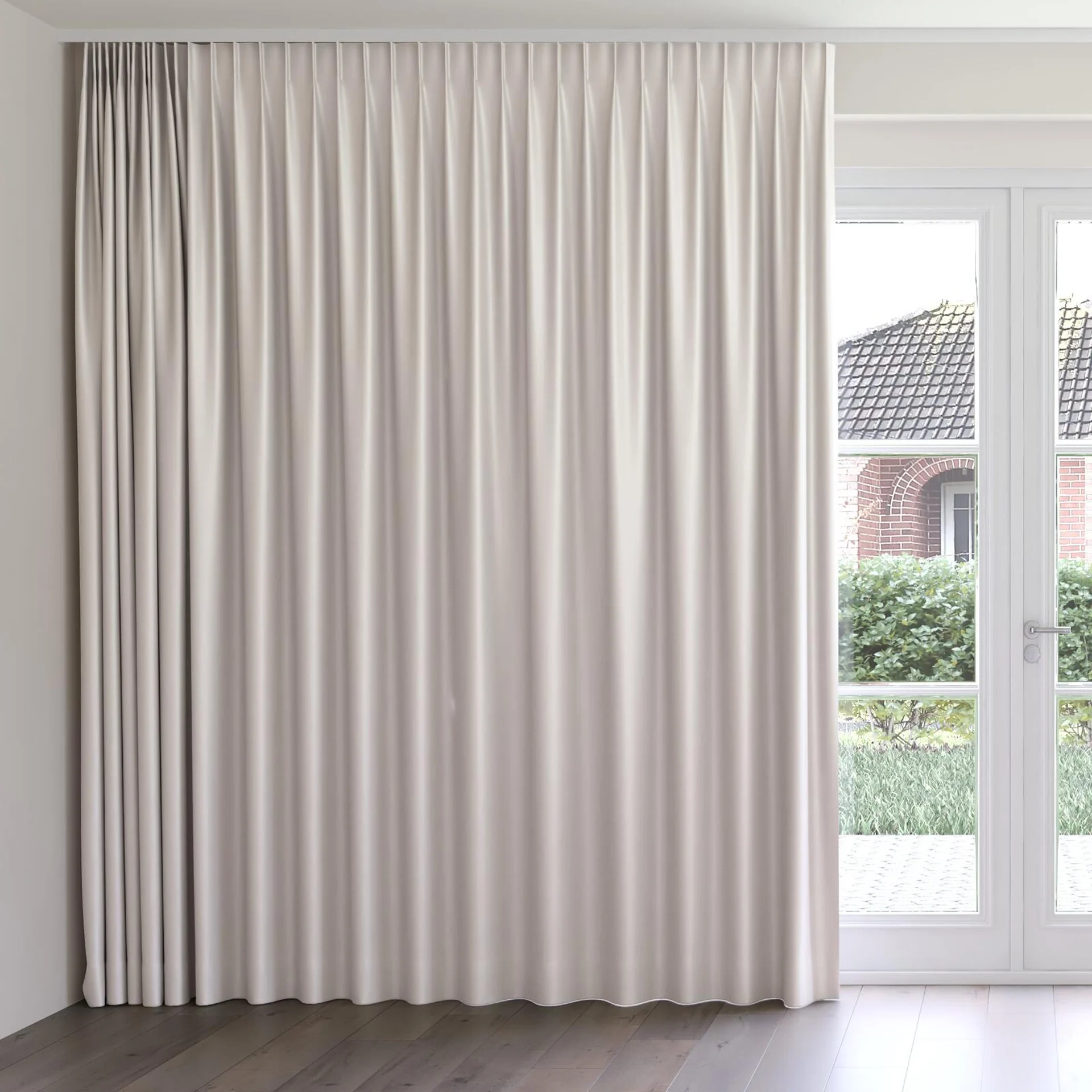 Front view of Sleek Crystal, on curtain rail