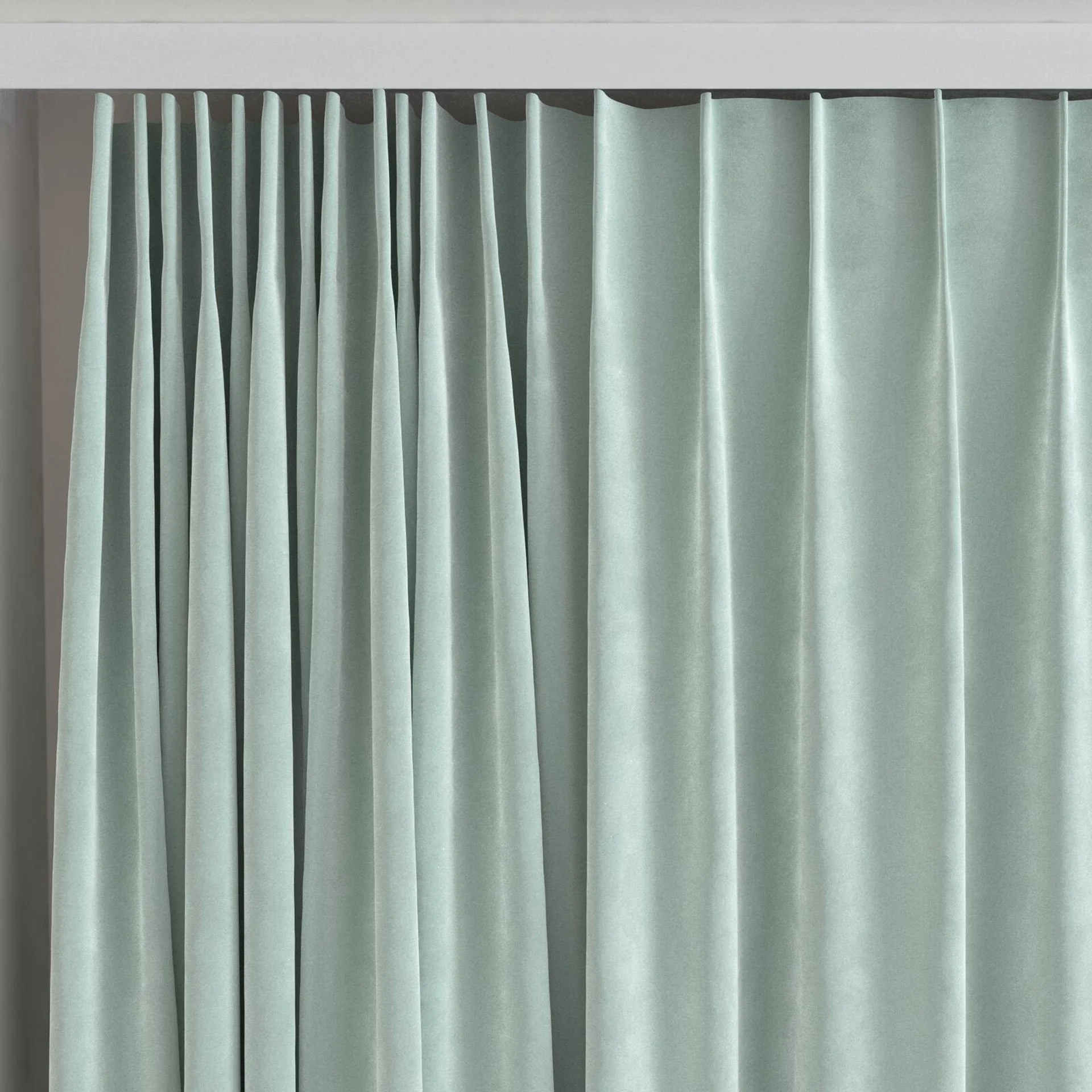 Top view of Lux Velvet Duckegg 8820, on curtain rail