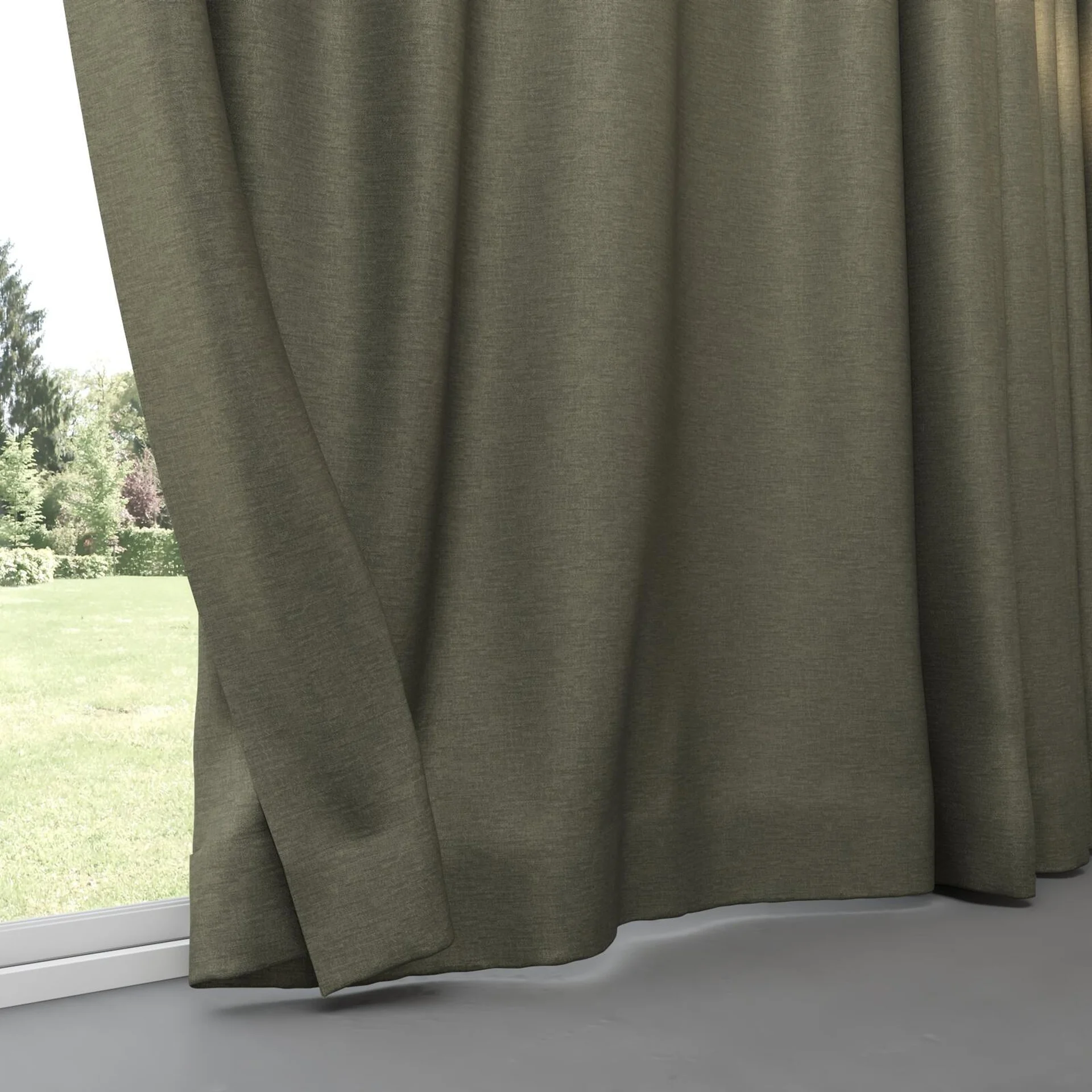 Bottom view of Eclipse Blackout Moss, pinch pleat