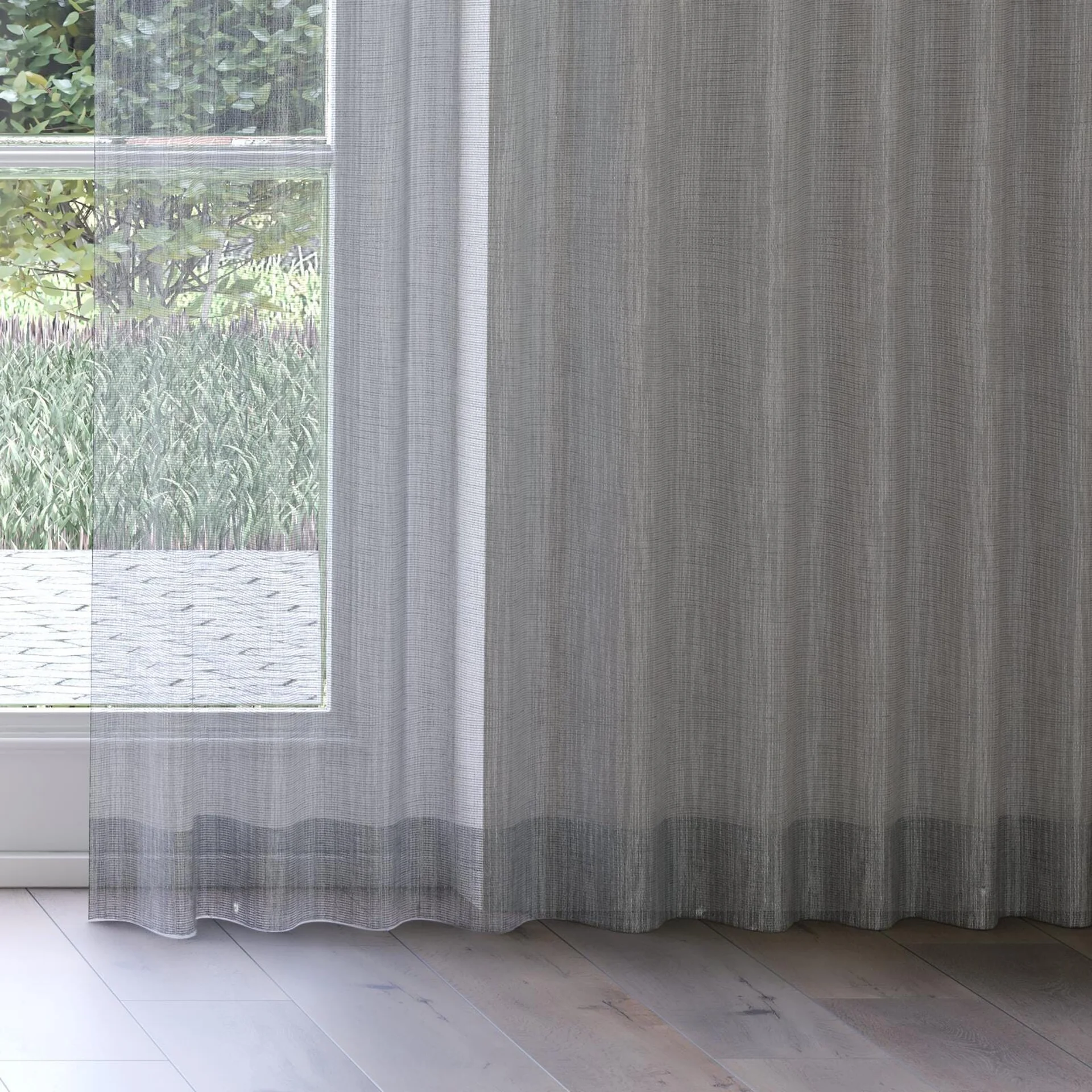 Bottom view of Radiant Charcoal, on curtain rail