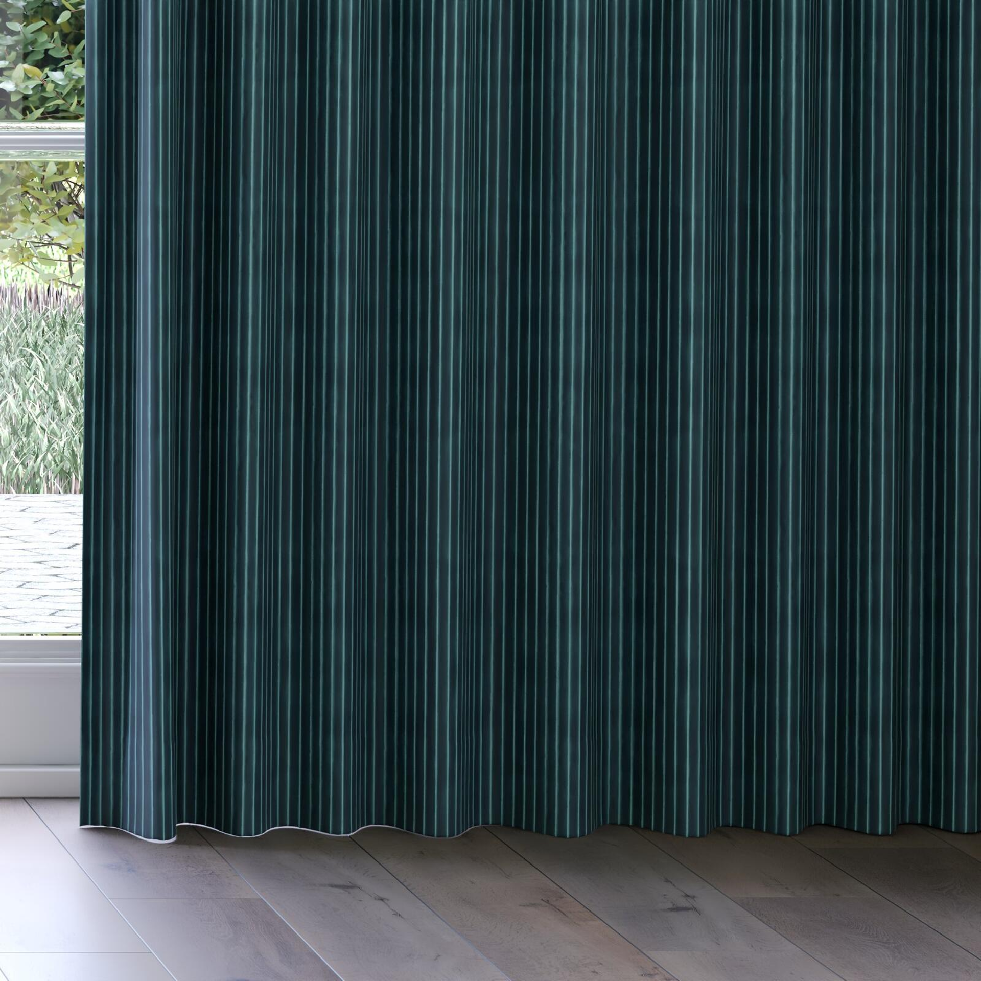 Bottom view of Cordial Emerald, on curtain rail