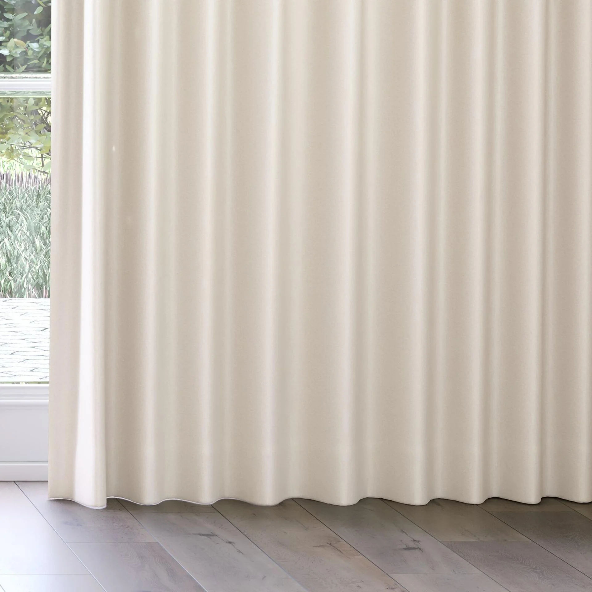 Bottom view of Excel Greige, on curtain rail