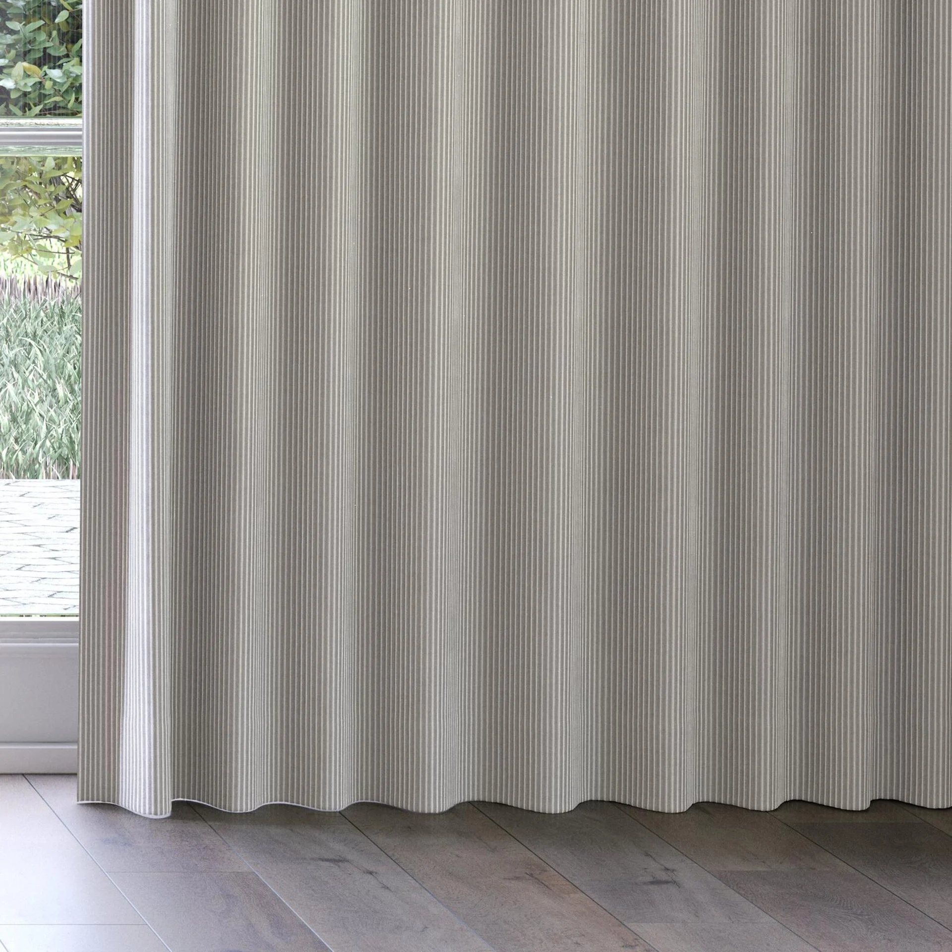 Bottom view of Embrace Chinchilla, on curtain rail