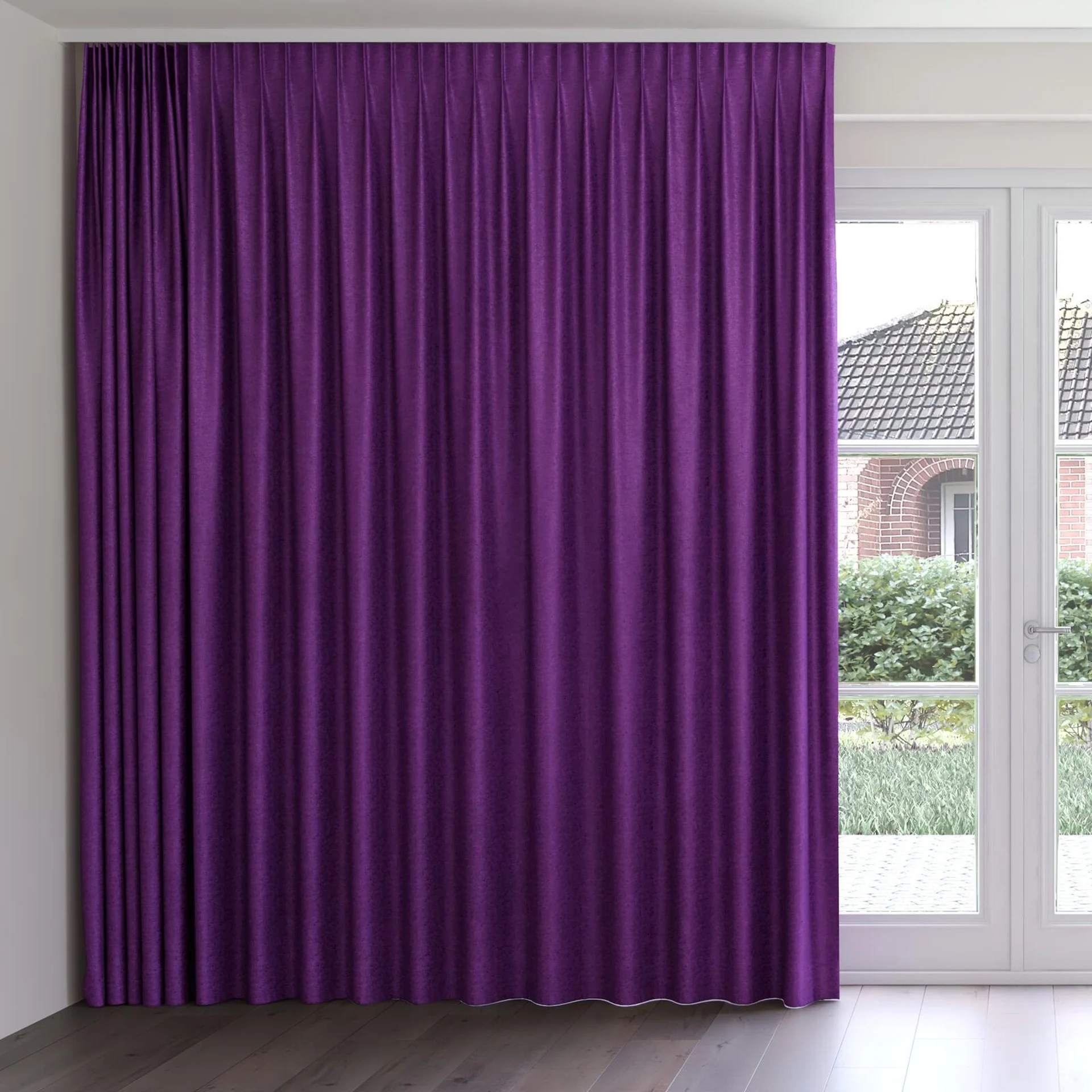 Front view of Hug Violet, on curtain rail
