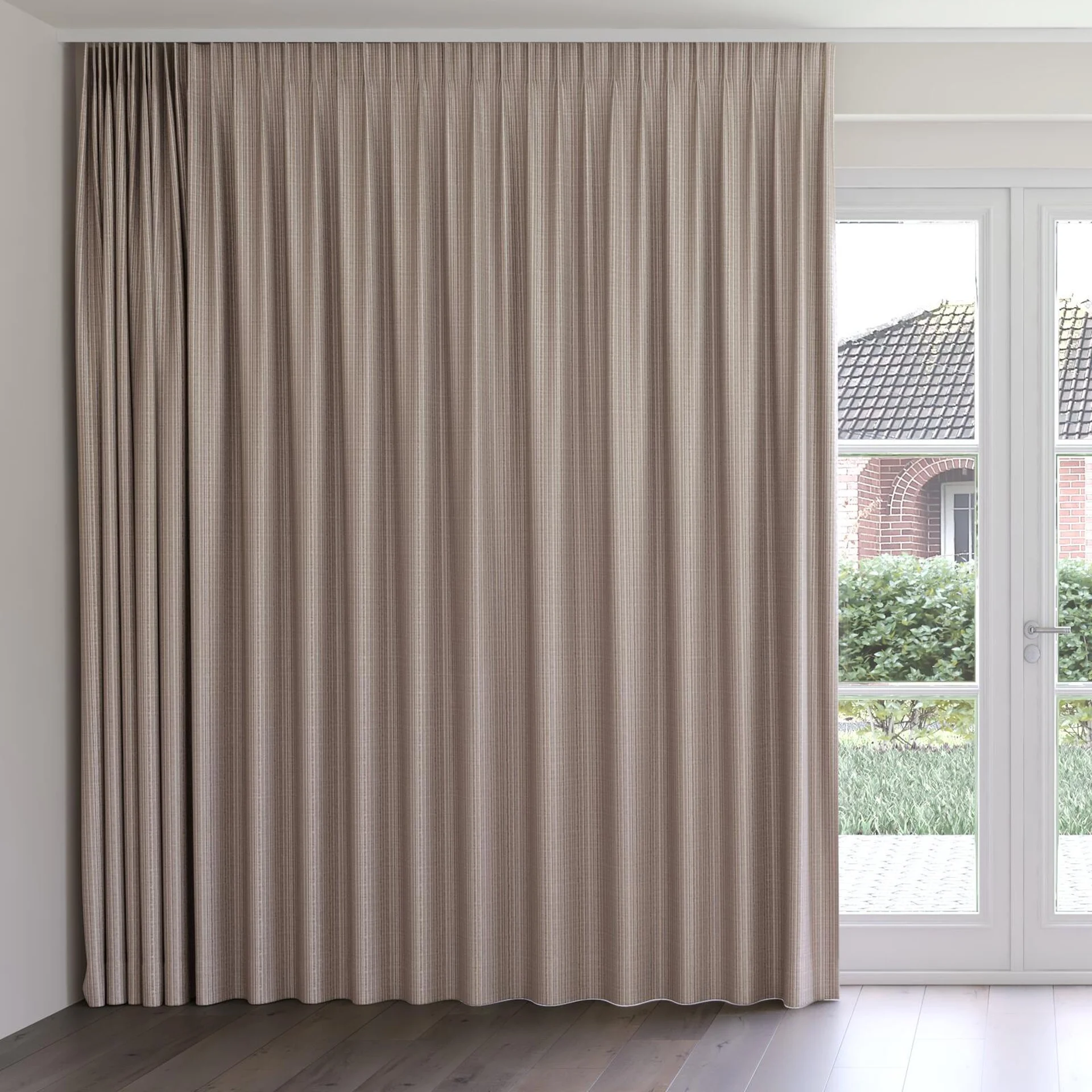 Front view of Oviedo Clay, on curtain rail
