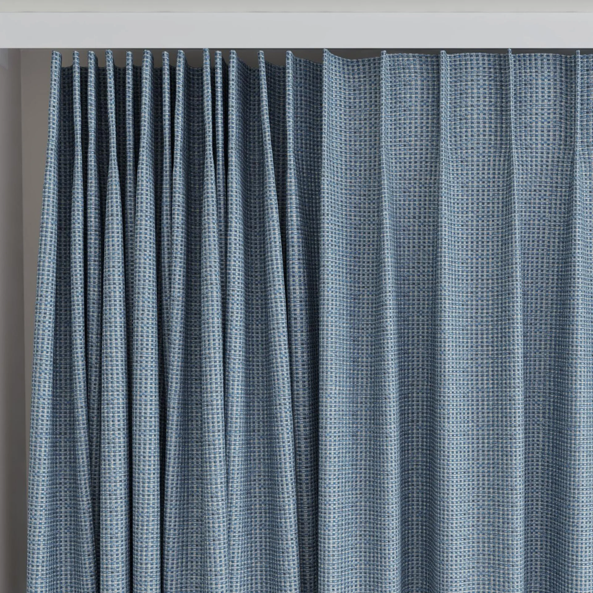Top view of Astro Denim, on curtain rail