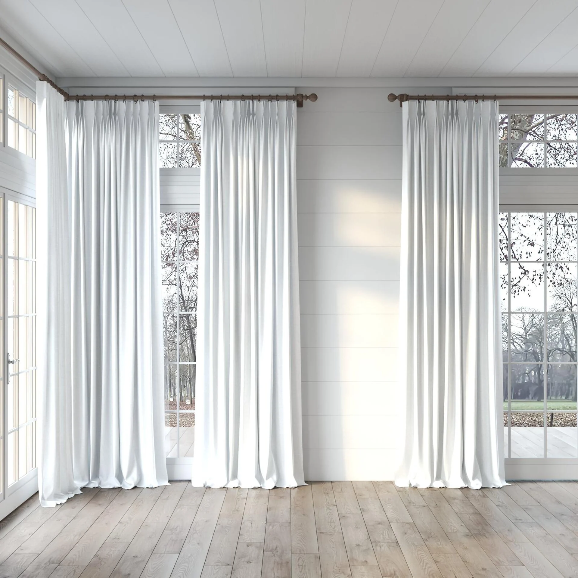 Full view of Provence Albatros, puddled, on curtain rod