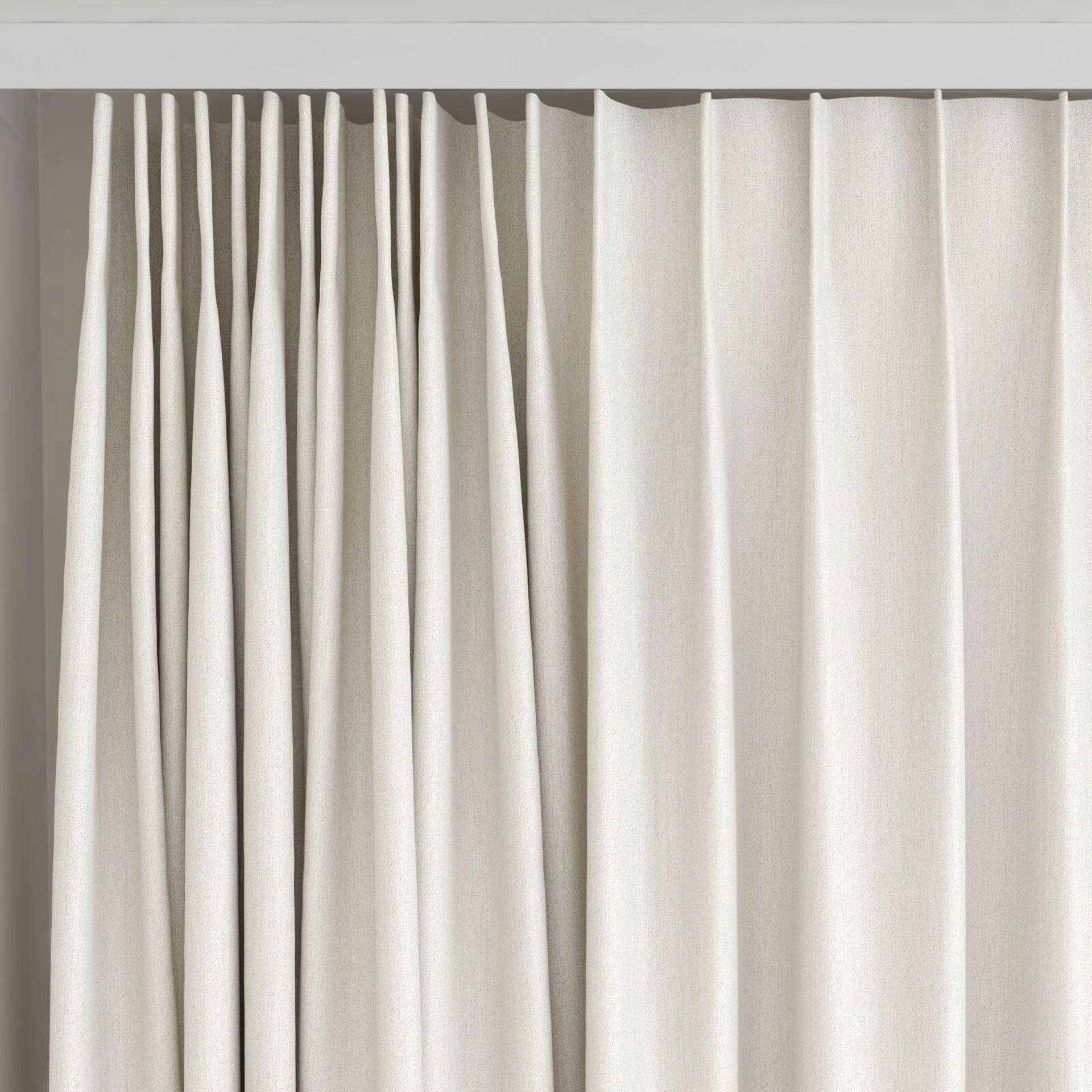 Top view of Re-New Ecru, on curtain rail